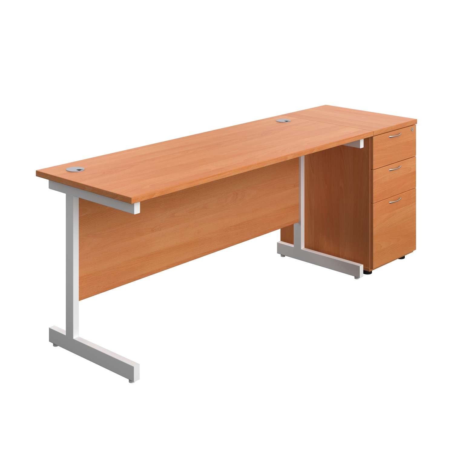 Single Upright Rectangular Desk + Desk High 3 Drawer Pedestal (FSC)