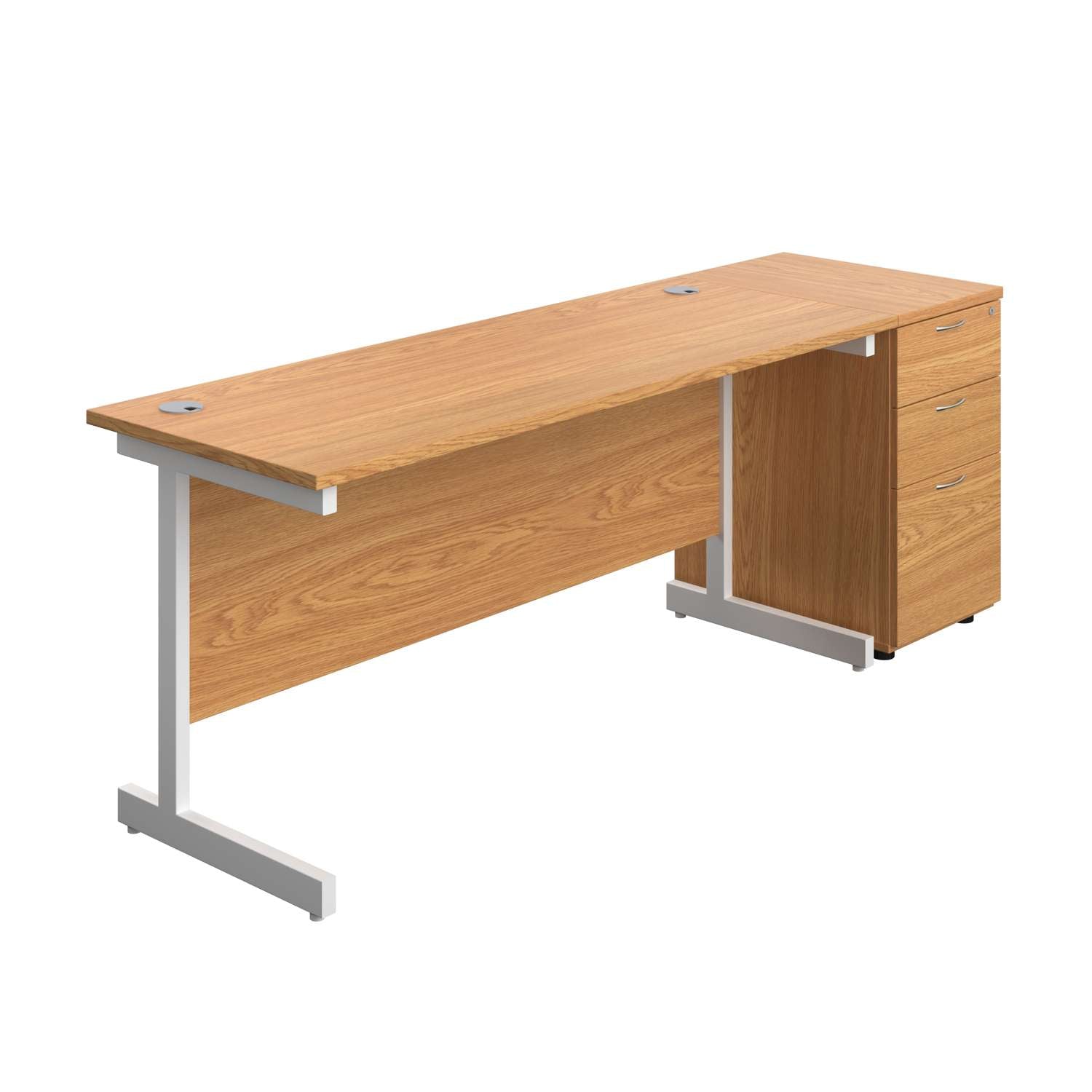 Single Upright Rectangular Desk + Desk High 3 Drawer Pedestal (FSC)