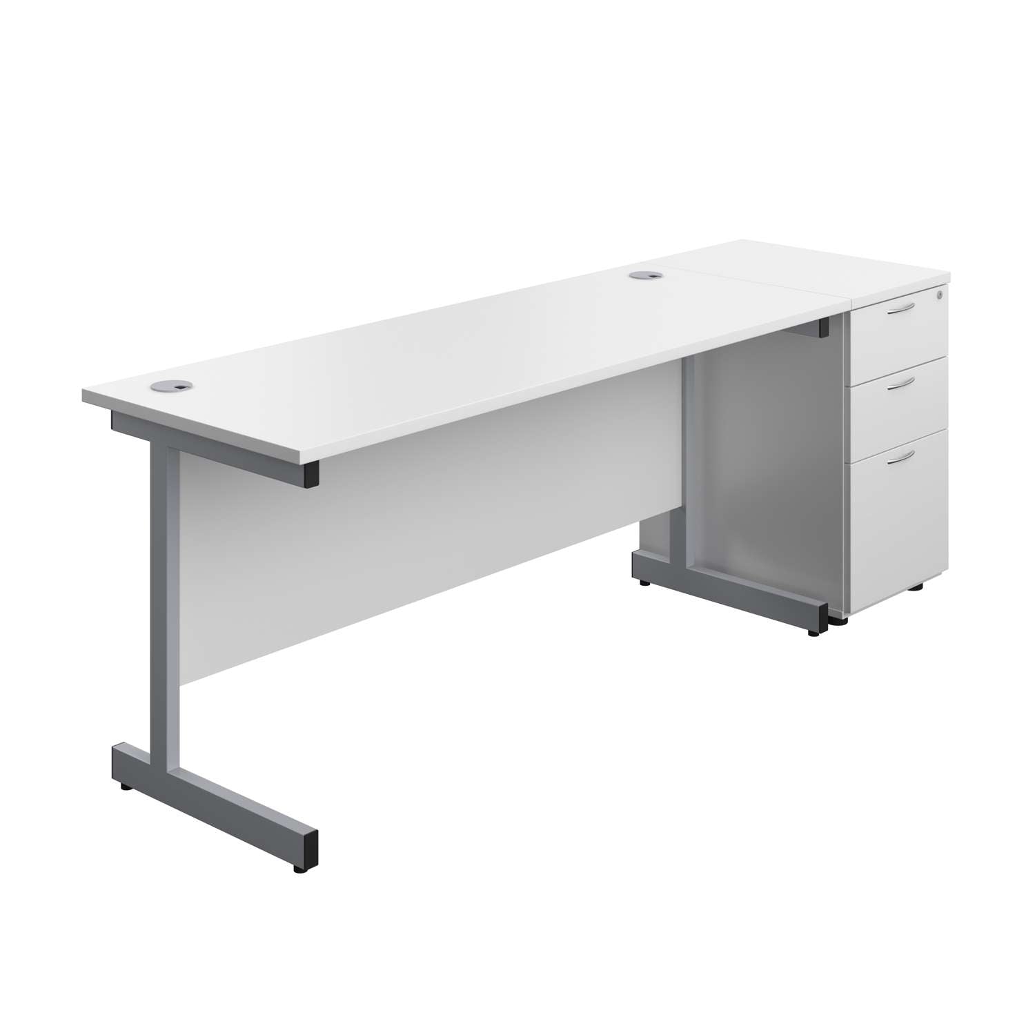 Single Upright Rectangular Desk + Desk High 3 Drawer Pedestal (FSC)