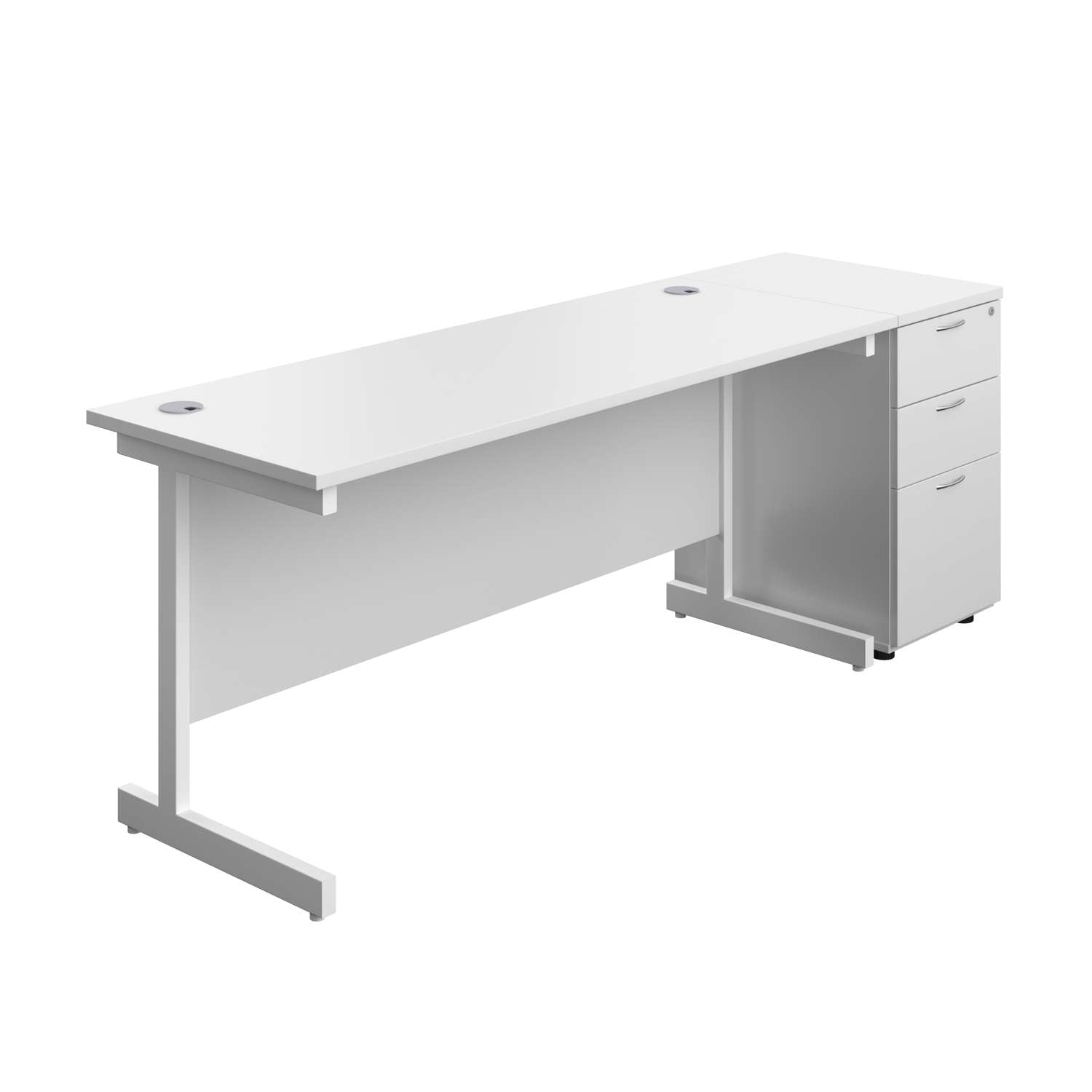 Single Upright Rectangular Desk + Desk High 3 Drawer Pedestal (FSC)