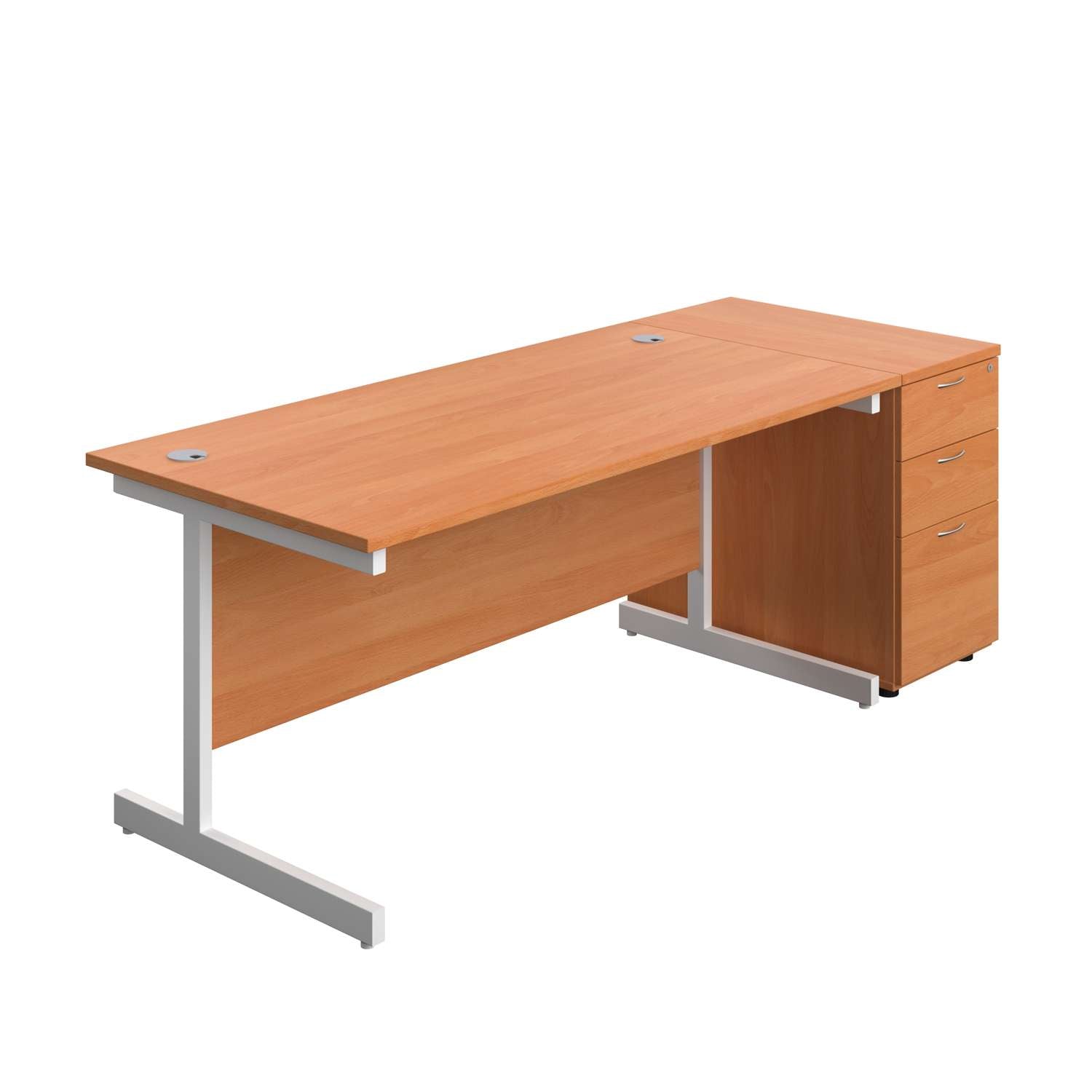 Single Upright Rectangular Desk + Desk High 3 Drawer Pedestal (FSC)