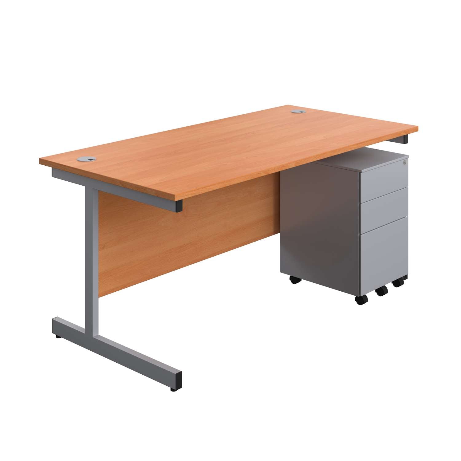 Single Upright Rectangular Desk + Under Desk Steel Pedestal 3 Drawers (FSC)