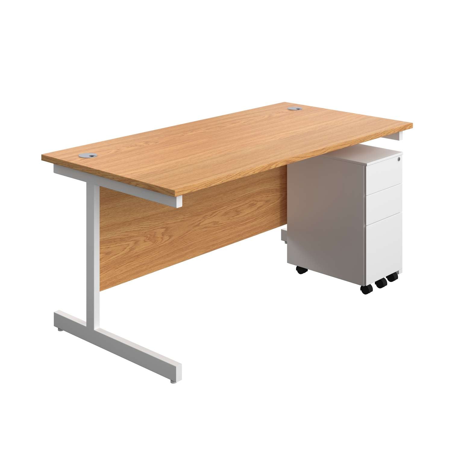 Single Upright Rectangular Desk + Slimline Steel Pedestal 3 Drawers (FSC)