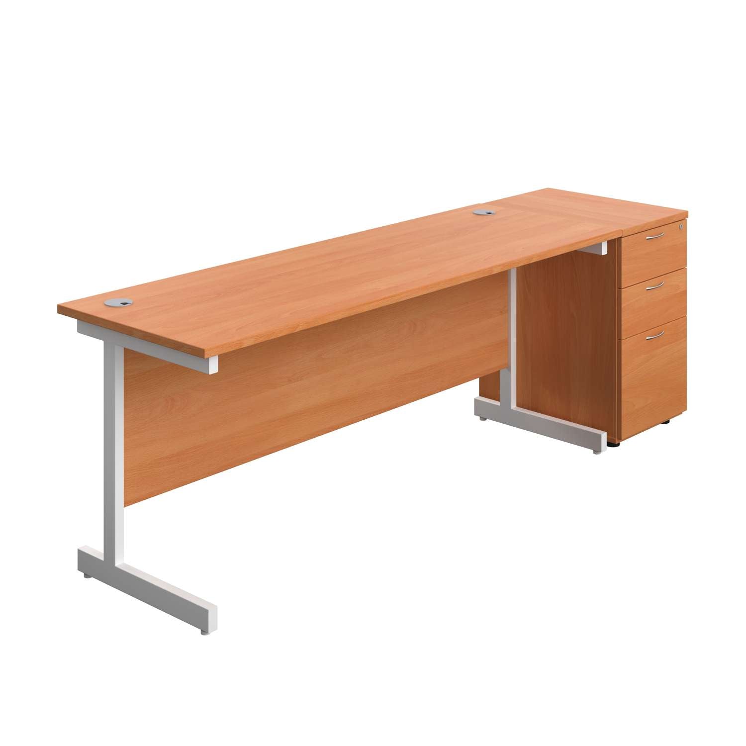 Single Upright Rectangular Desk + Desk High 3 Drawer Pedestal (FSC)