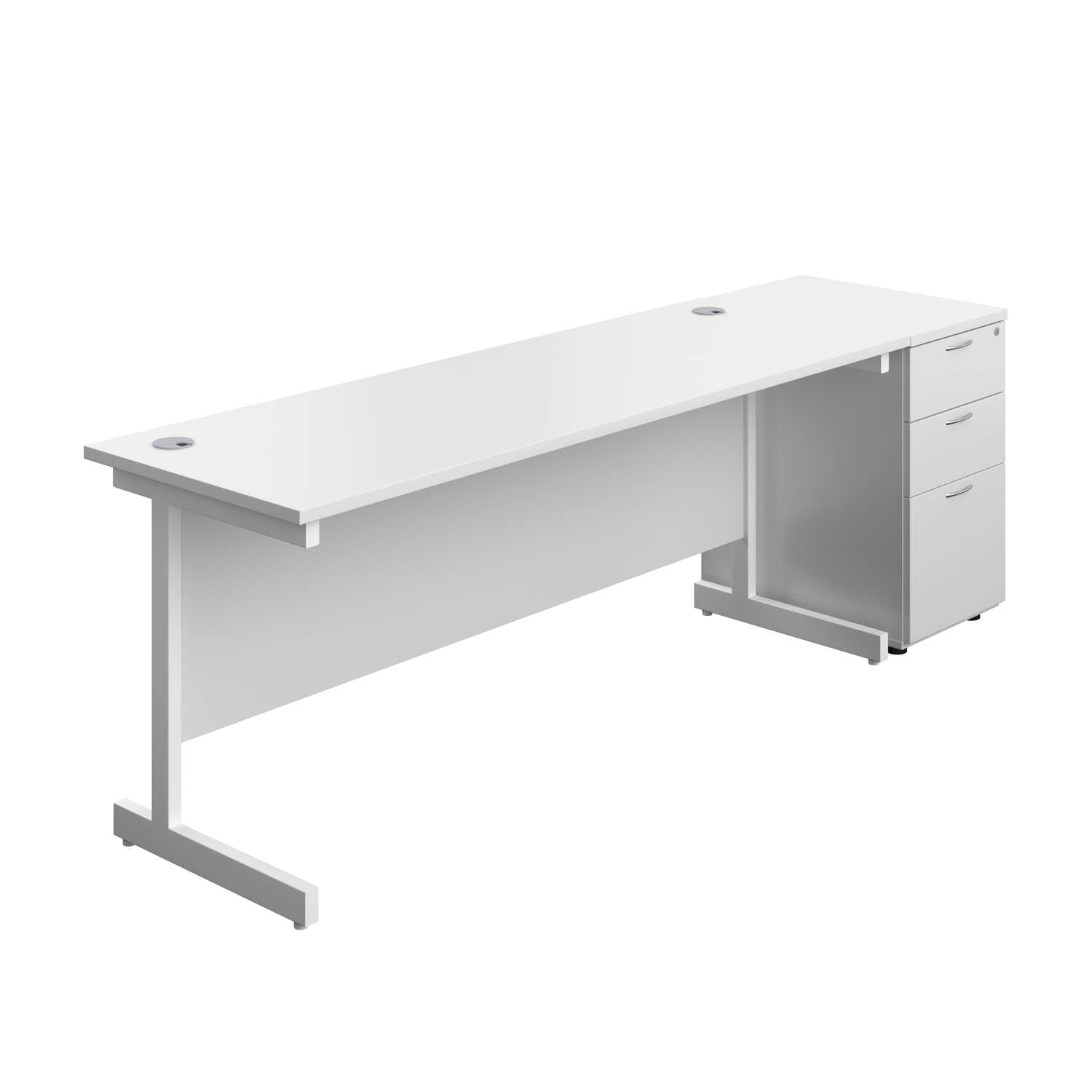 Single Upright Rectangular Desk + Desk High 3 Drawer Pedestal (FSC)