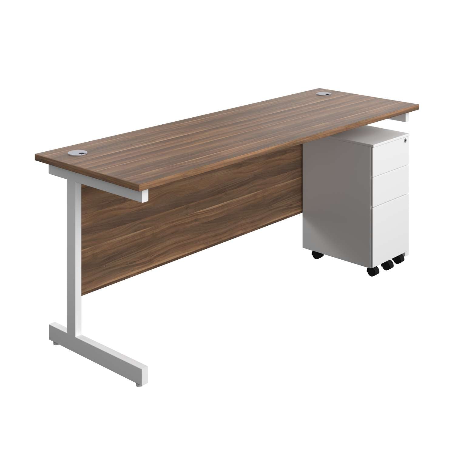 Single Upright Rectangular Desk + Slimline Steel Pedestal 3 Drawers (FSC)