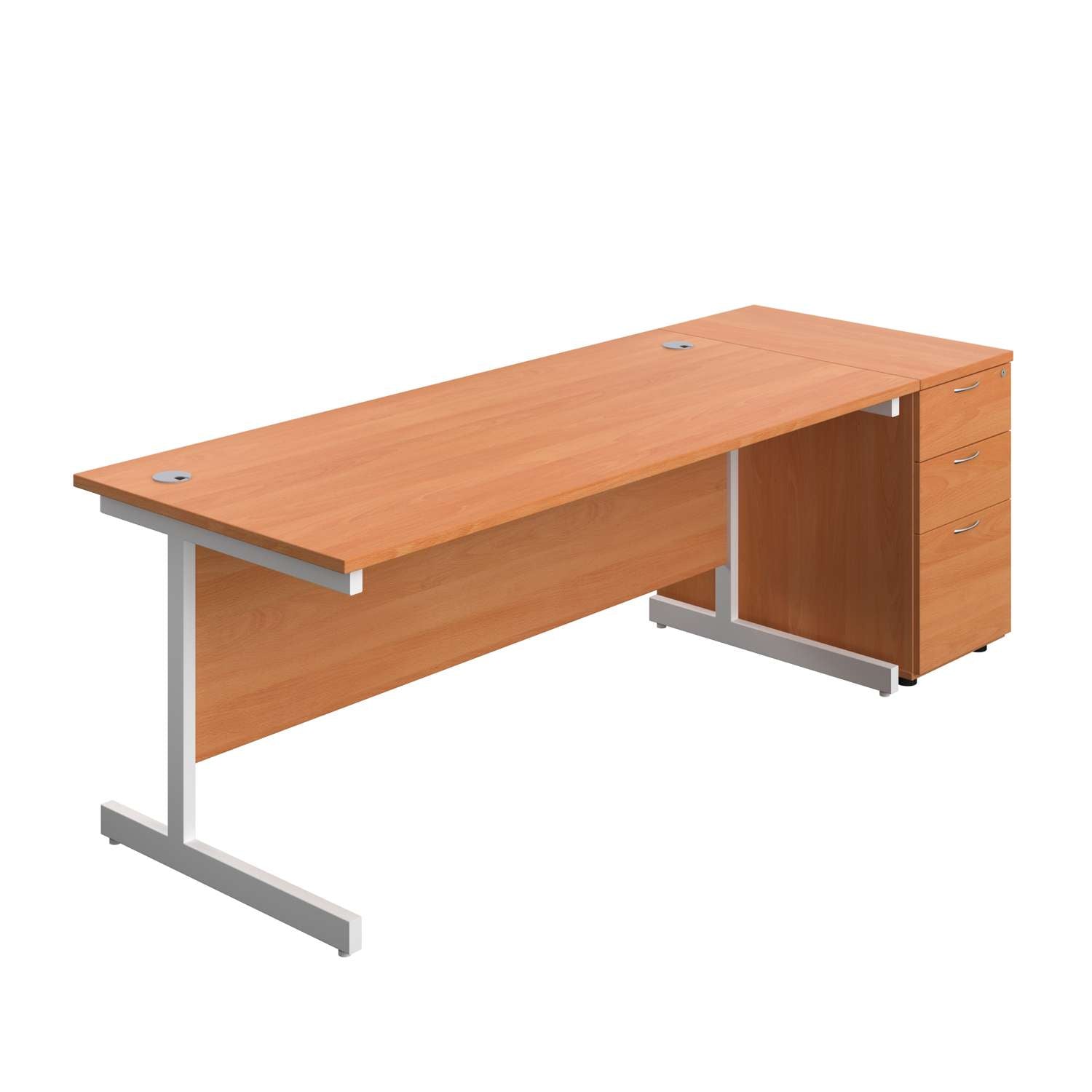 Single Upright Rectangular Desk + Desk High 3 Drawer Pedestal (FSC)