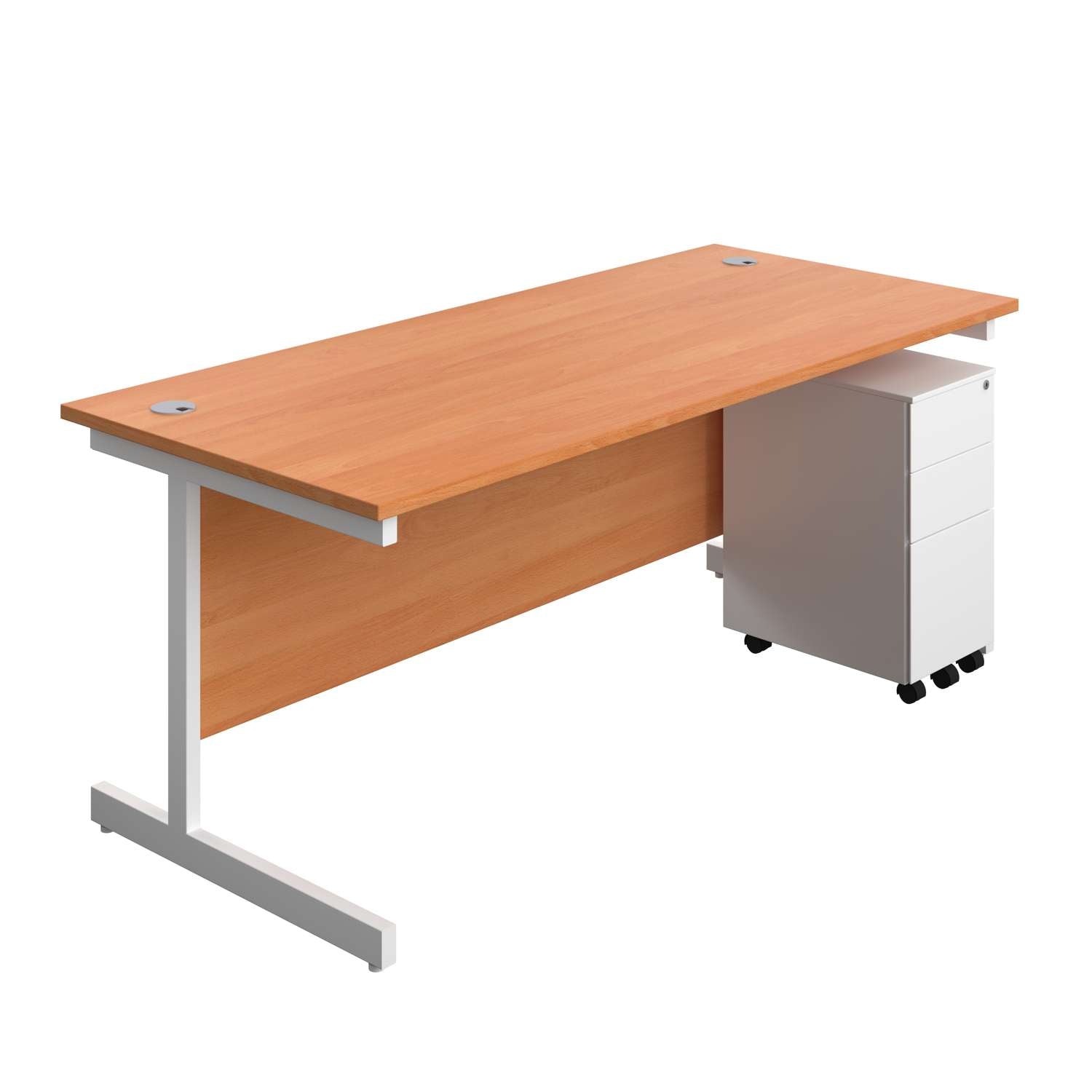 Single Upright Rectangular Desk + Slimline Steel Pedestal 3 Drawers (FSC)