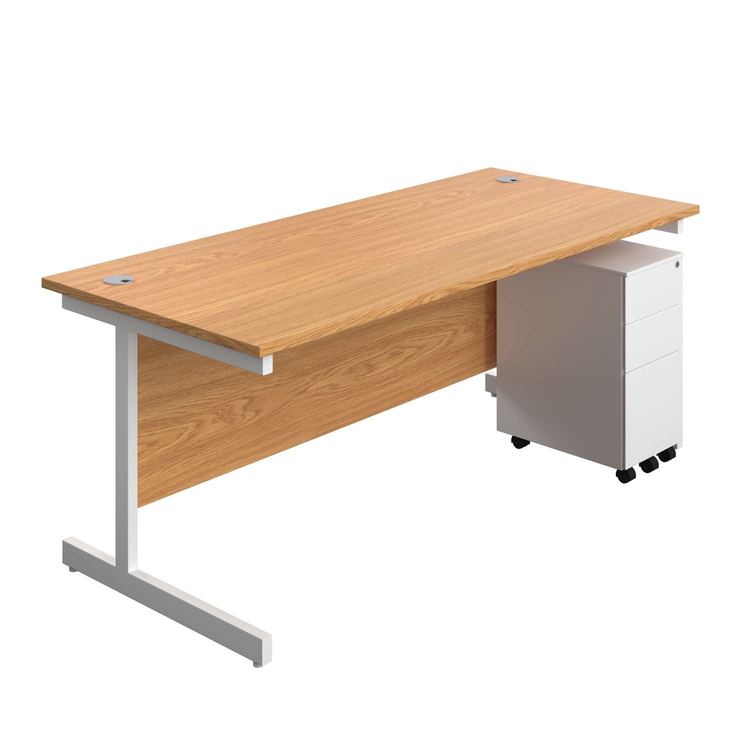 Single Upright Rectangular Desk + Slimline Steel Pedestal 3 Drawers (FSC)