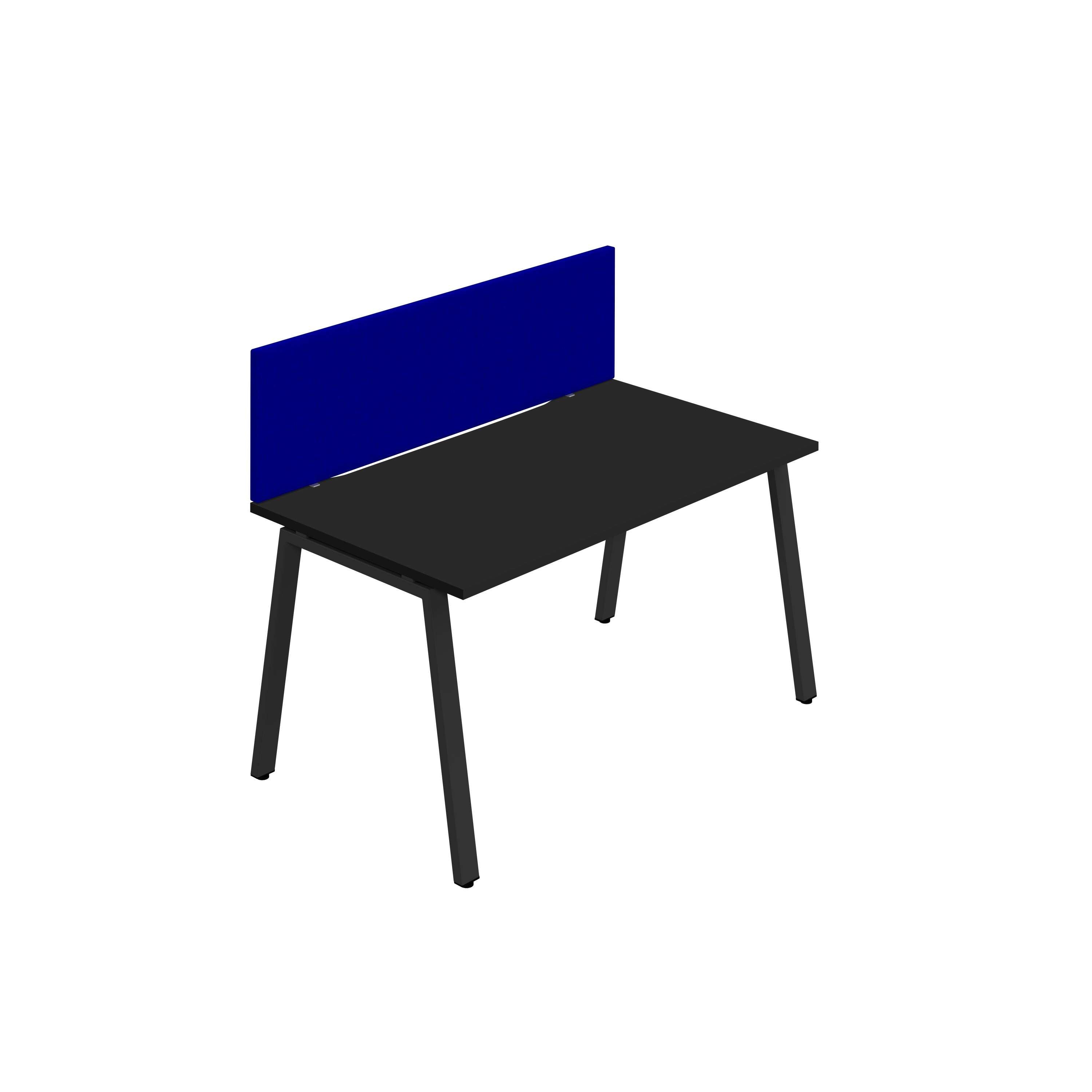 Synergy 1SP Bench Desk|1400X800mm|A-Frame|Black/Black|Royal Blue Screen