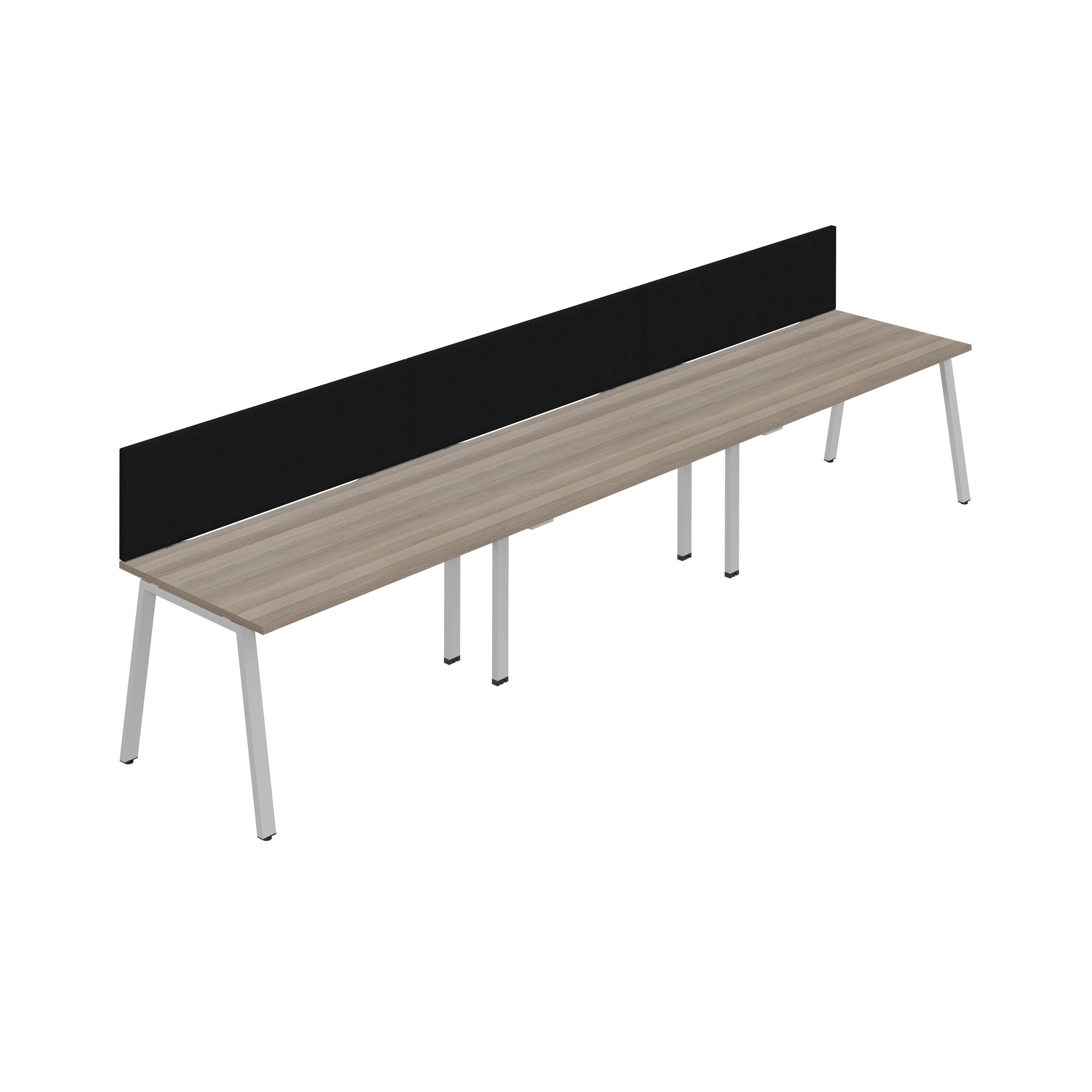 Synergy 3SP Bench Desk|1400X800mm|A-Frame|Grey Oak/Silver|Black Screen