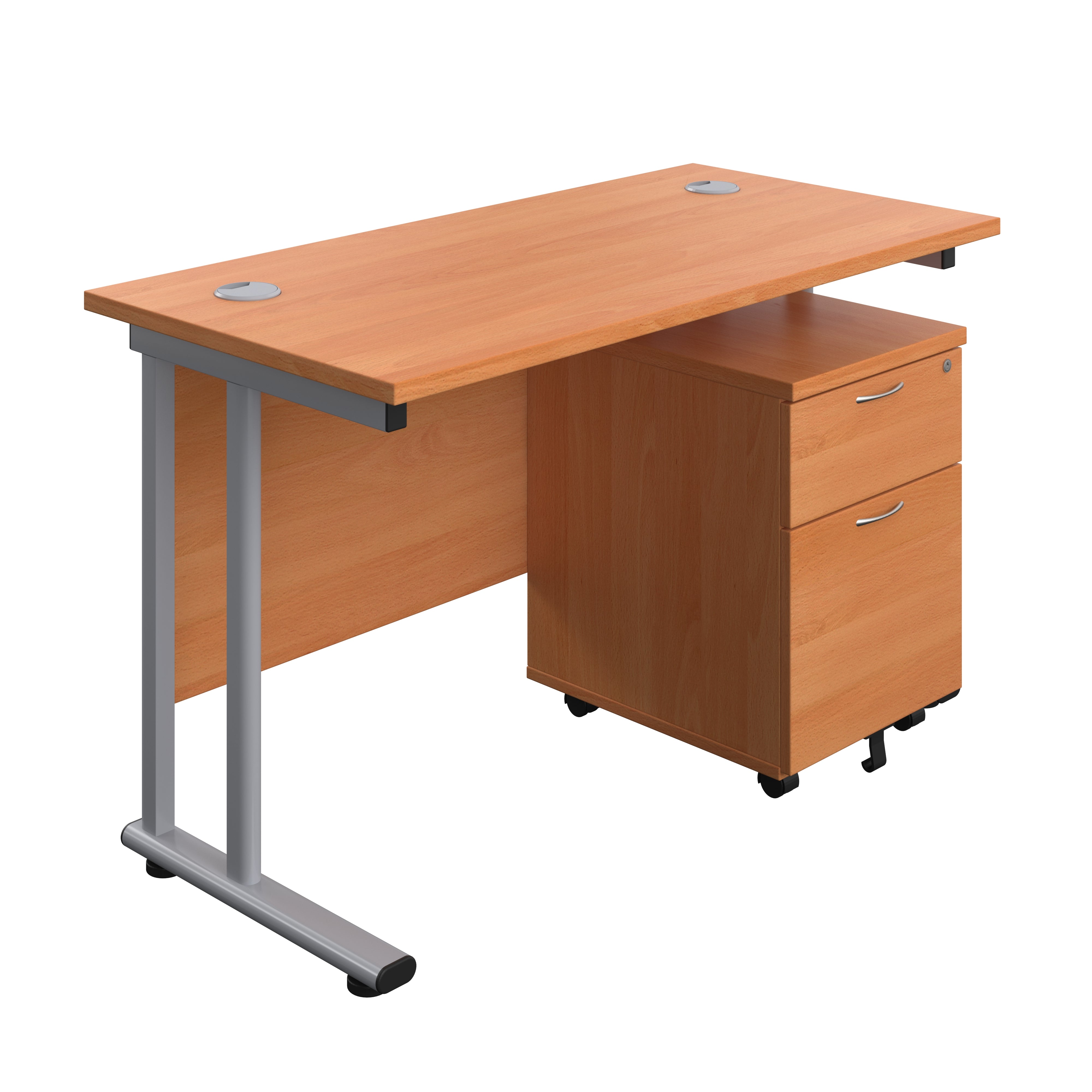 Twin Upright Rectangular Desk + Mobile 2 Drawer Pedestal (FSC) 600