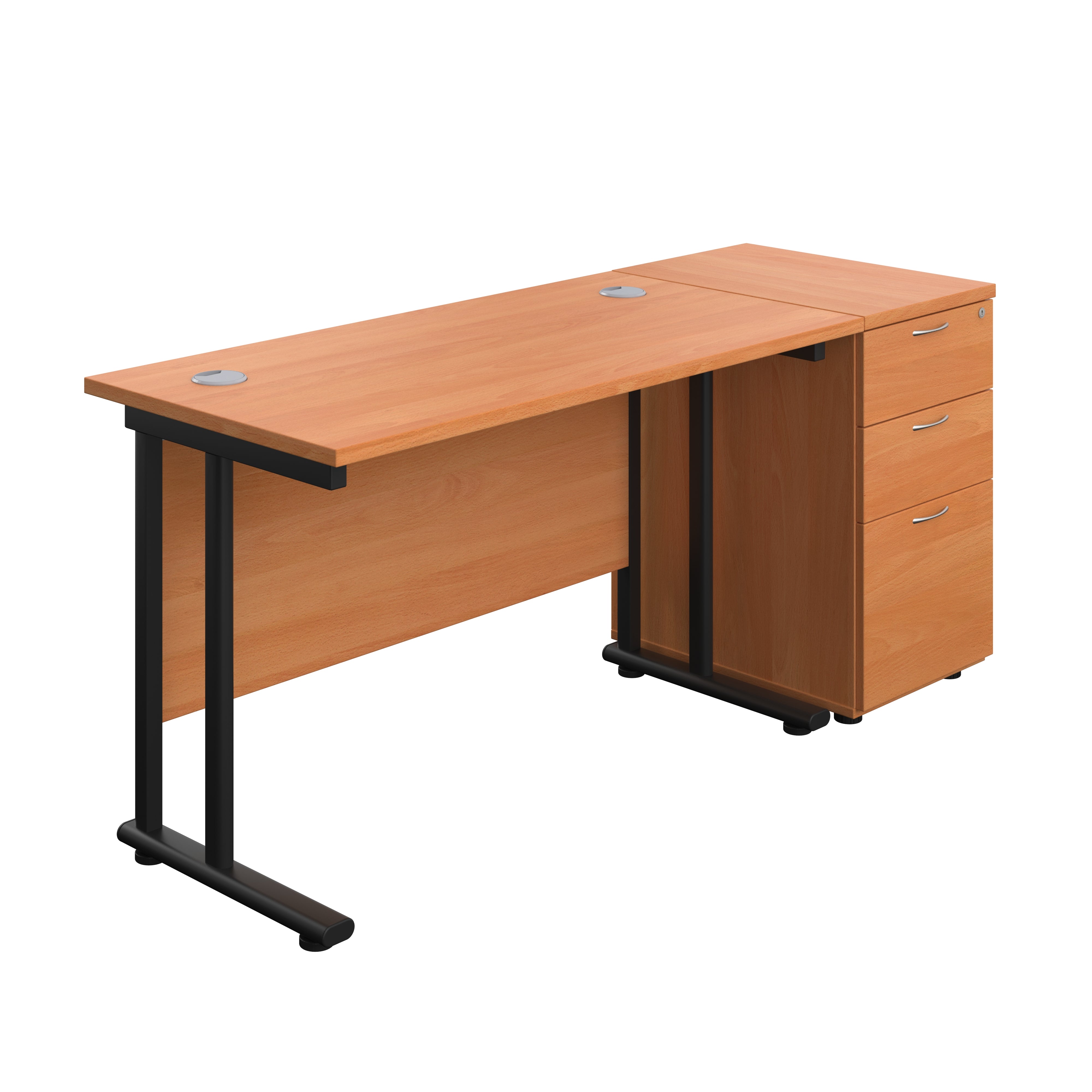 Twin Upright Rectangular Desk + Desk High 3 Drawer Pedestal (FSC)