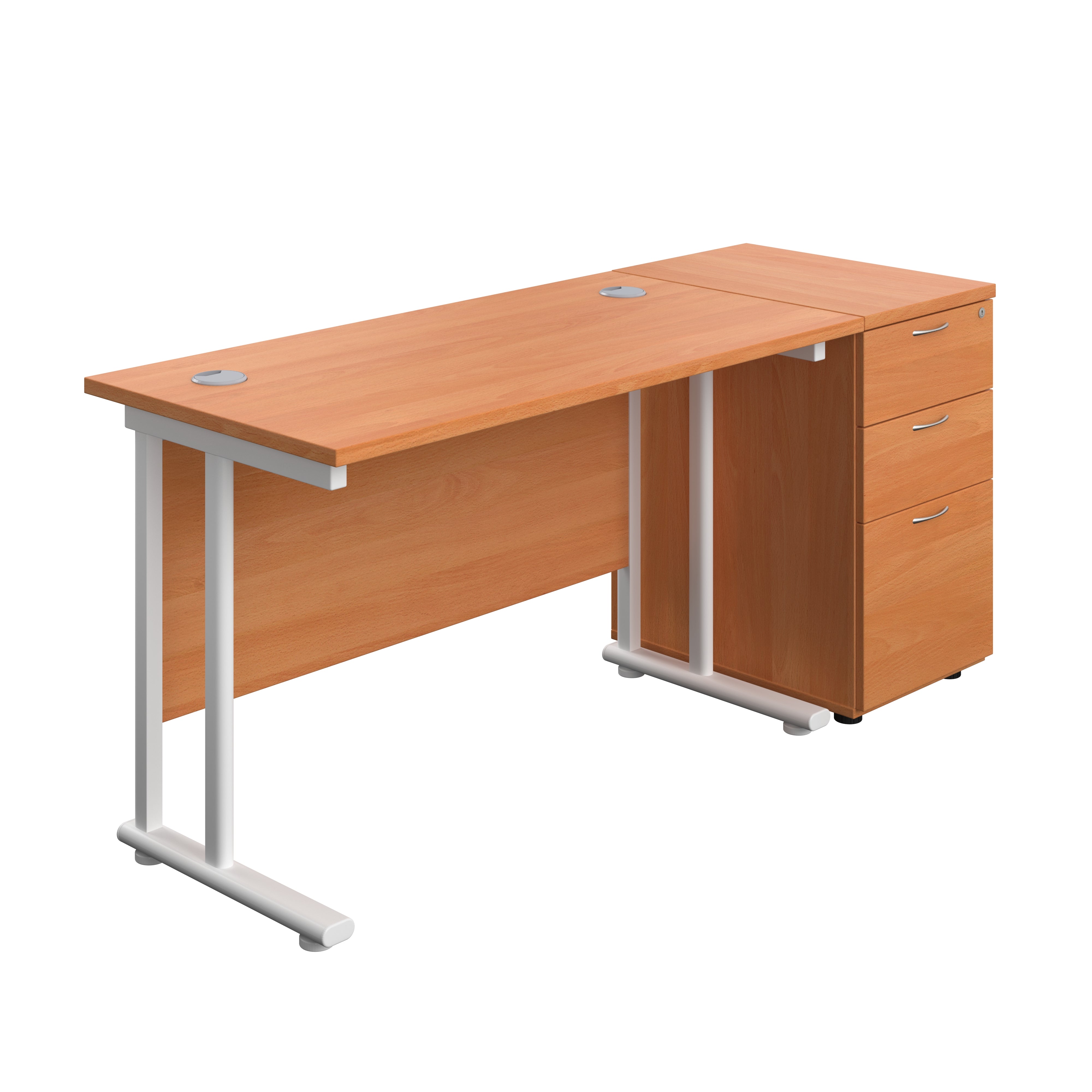 Twin Upright Rectangular Desk + Desk High 3 Drawer Pedestal (FSC)