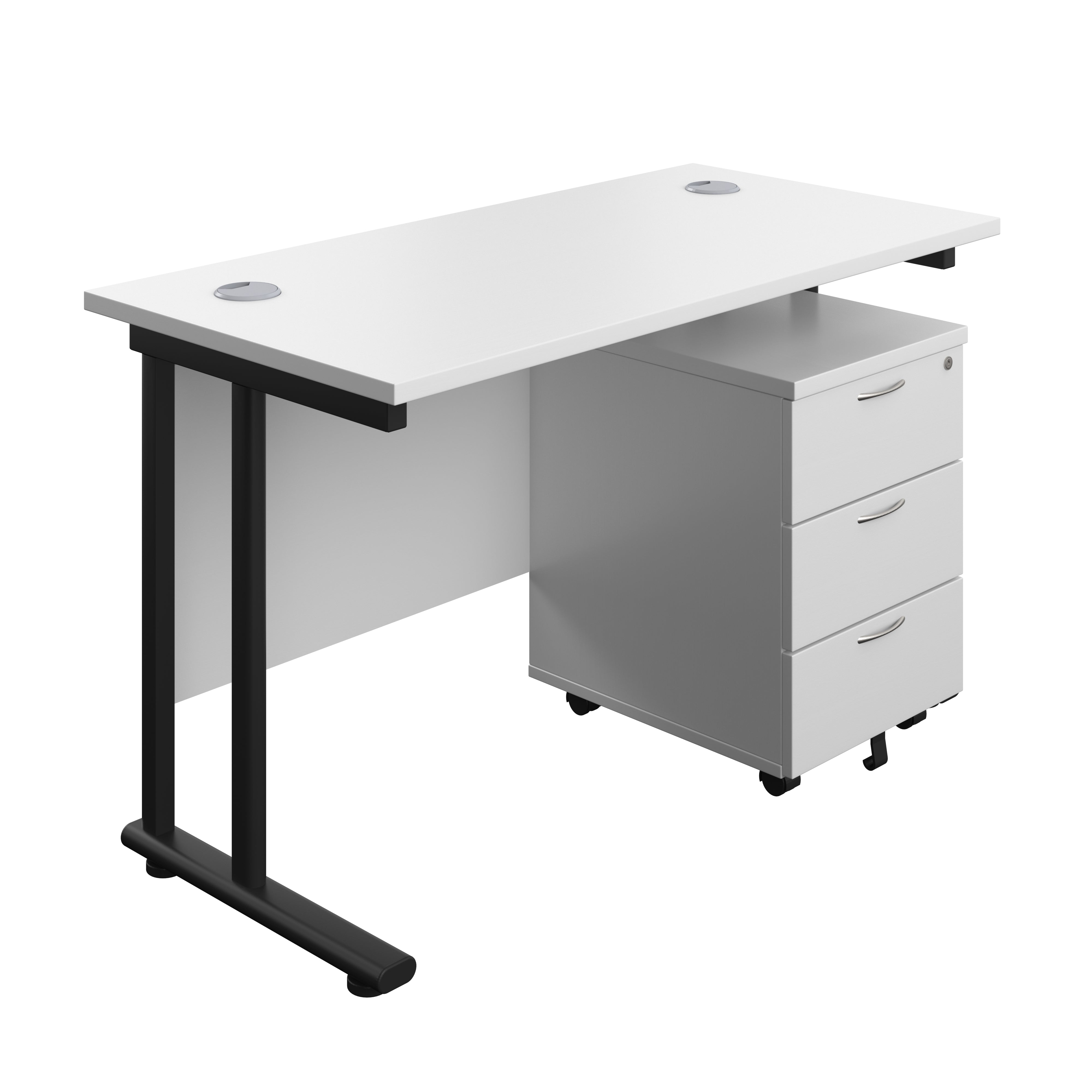 Twin Upright Rectangular Desk + Mobile 3 Drawer Pedestal (FSC) 600