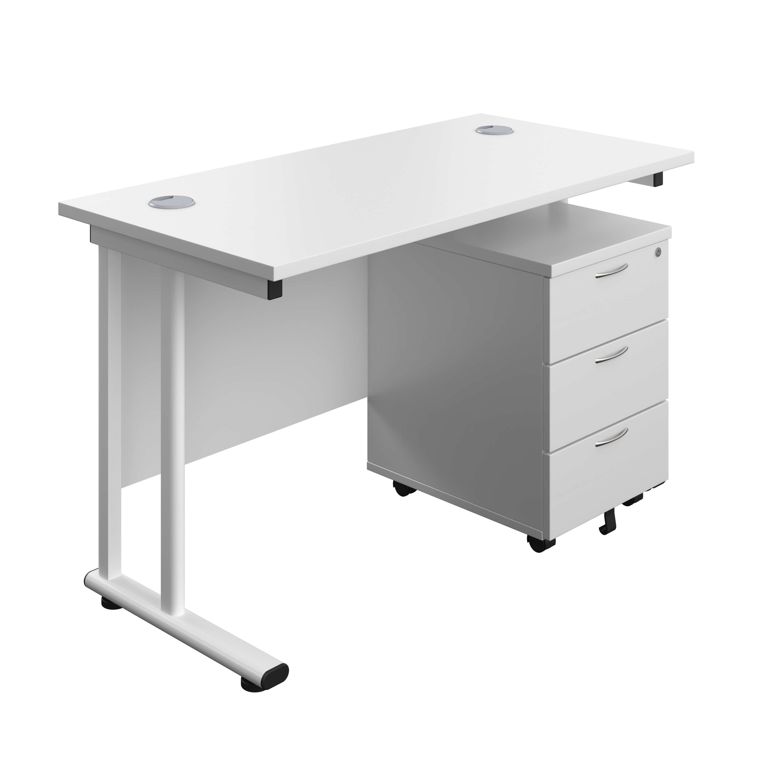 Twin Upright Rectangular Desk + Mobile 3 Drawer Pedestal (FSC) 600