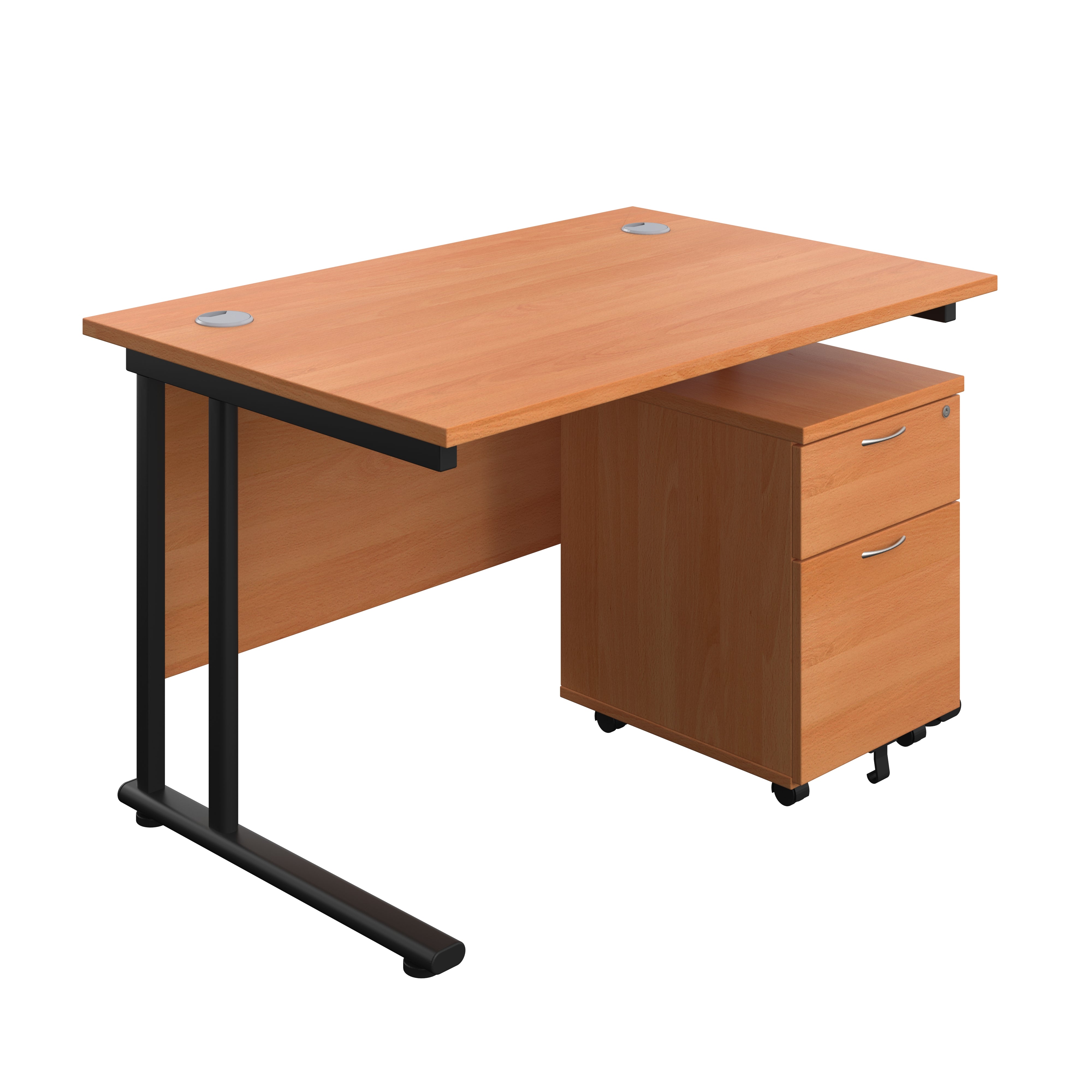 Twin Upright Rectangular Desk + Mobile 2 Drawer Pedestal (FSC) 800