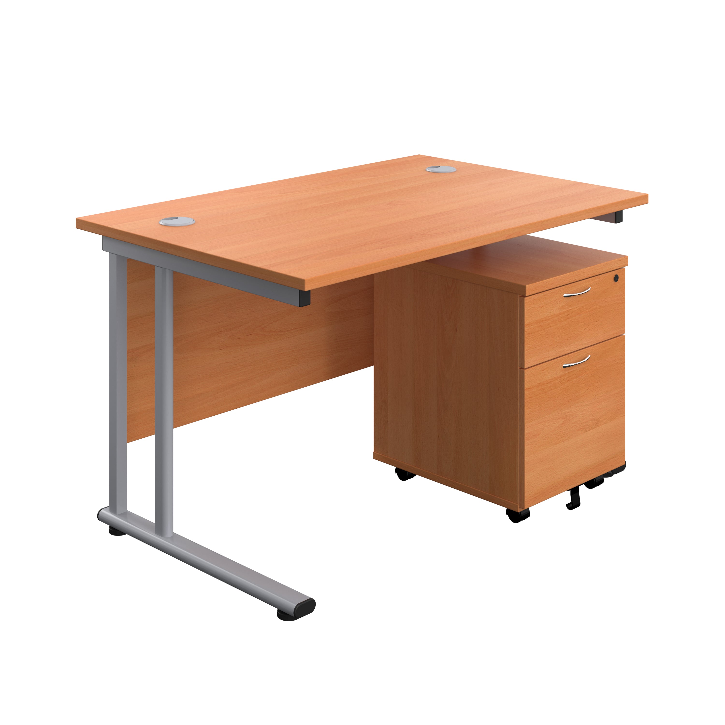 Twin Upright Rectangular Desk + Mobile 2 Drawer Pedestal (FSC) 800