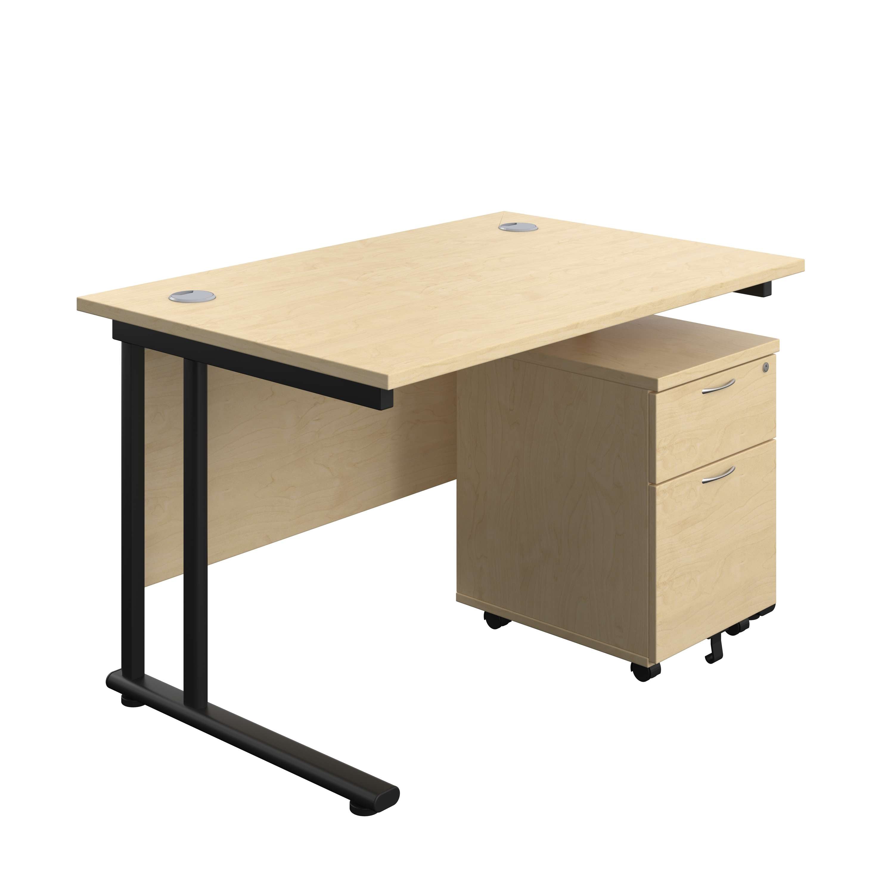 Twin Upright Rectangular Desk + Mobile 2 Drawer Pedestal (FSC) 800