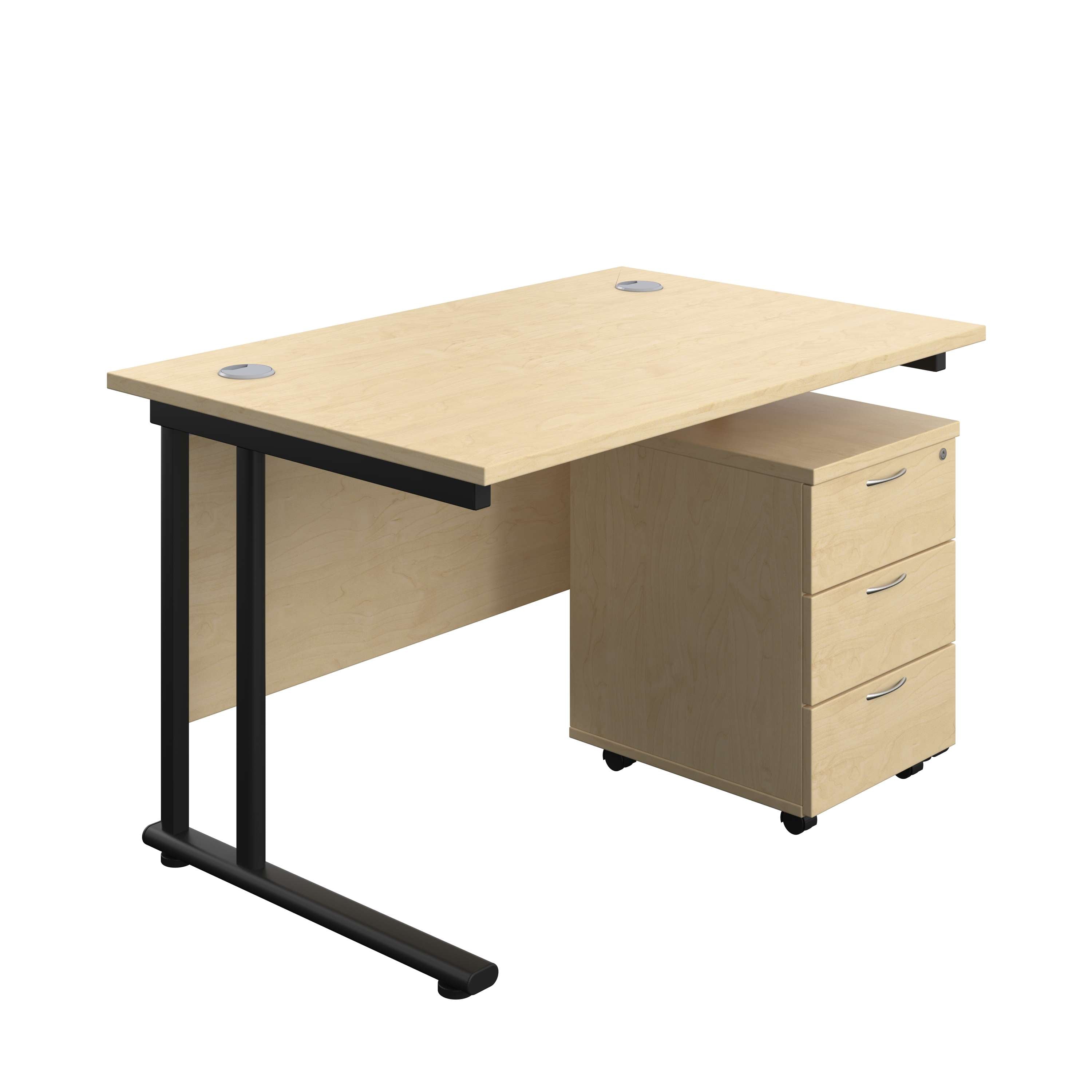 Twin Upright Rectangular Desk + Mobile 3 Drawer Pedestal (FSC) 800