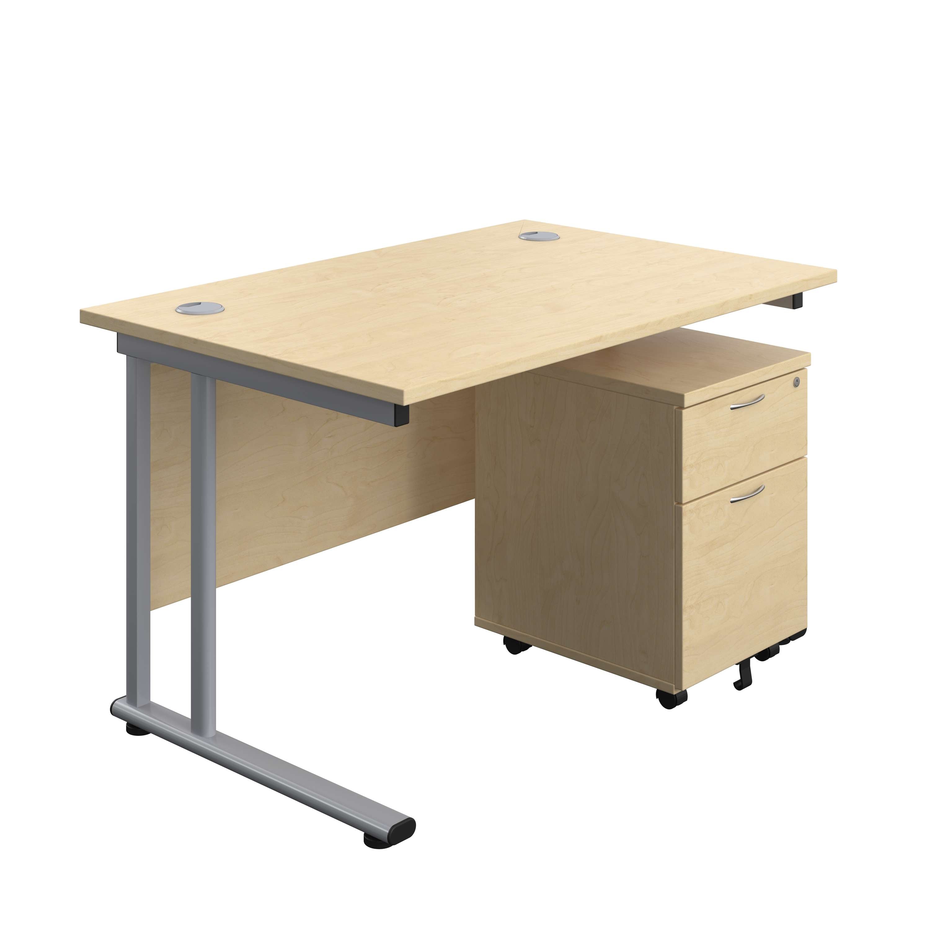 Twin Upright Rectangular Desk + Mobile 2 Drawer Pedestal (FSC) 800