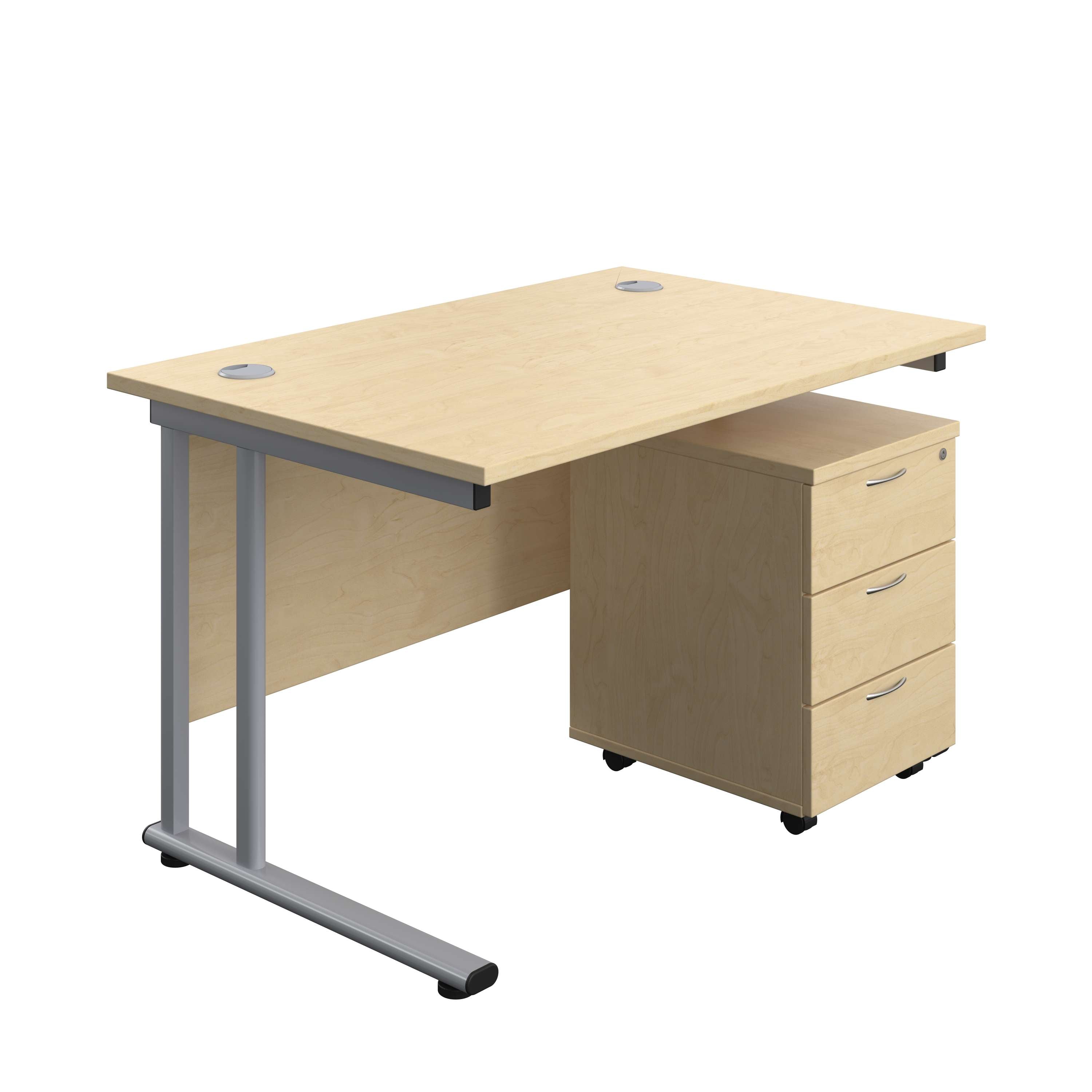 Twin Upright Rectangular Desk + Mobile 3 Drawer Pedestal (FSC) 800