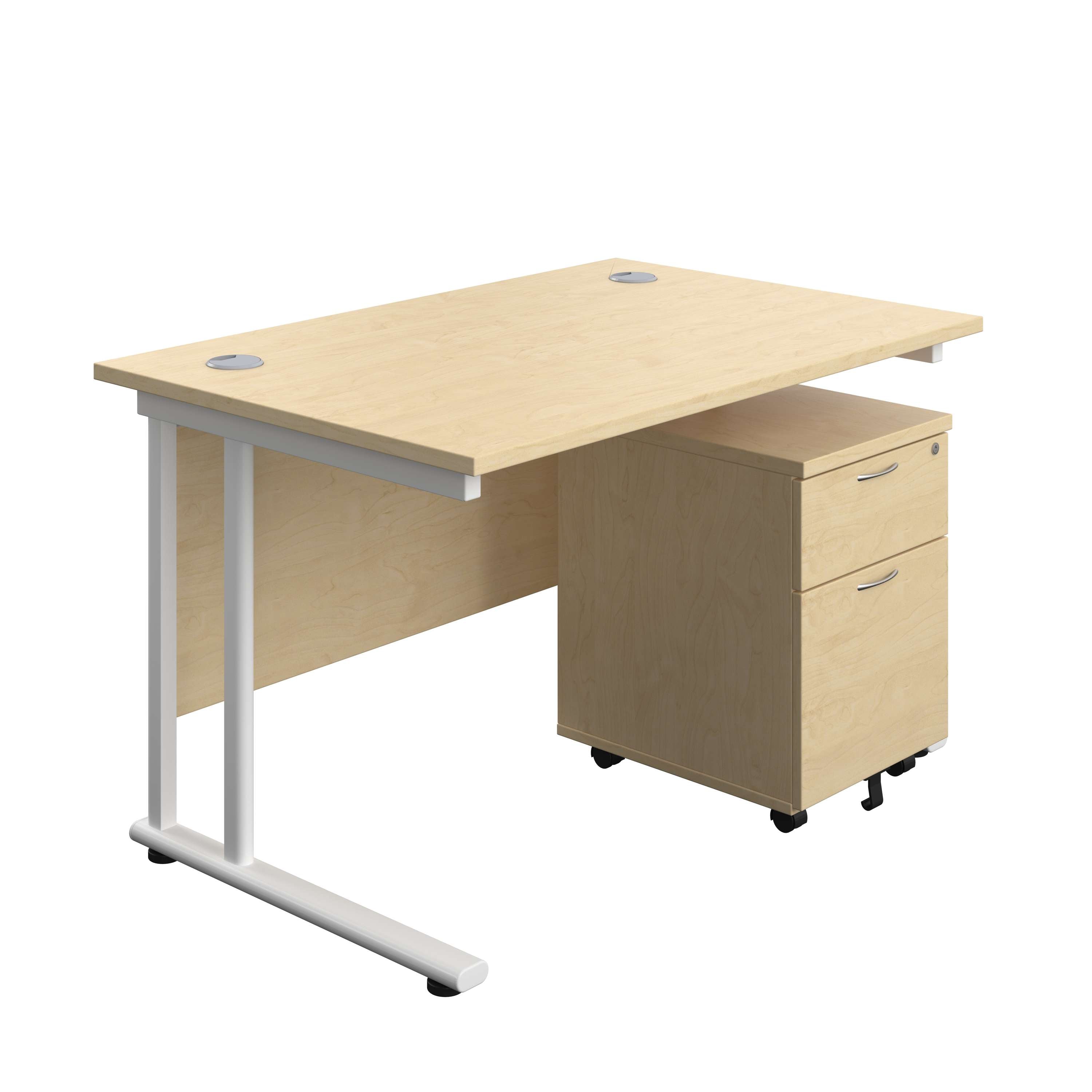 Twin Upright Rectangular Desk + Mobile 2 Drawer Pedestal (FSC) 800