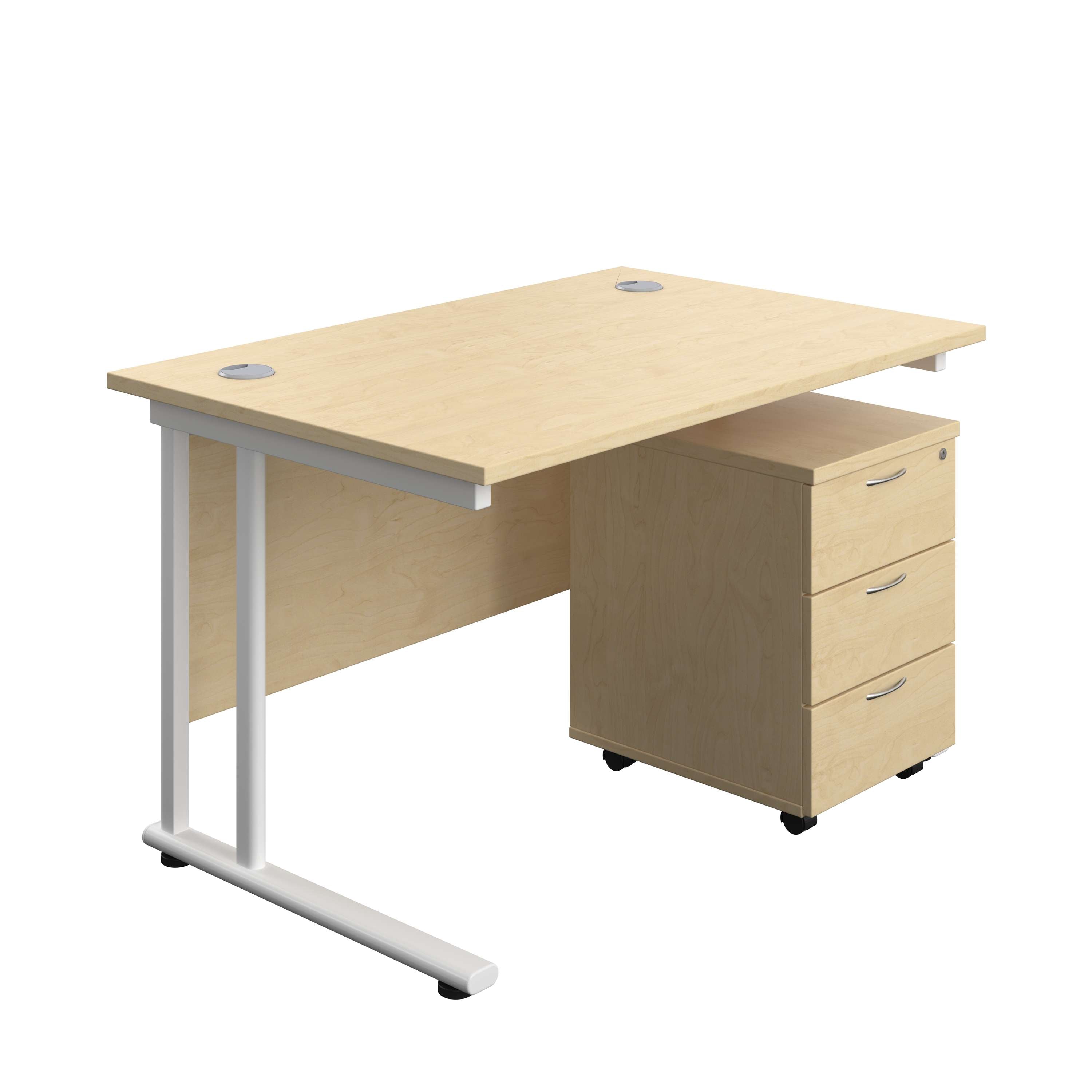 Twin Upright Rectangular Desk + Mobile 3 Drawer Pedestal (FSC) 800