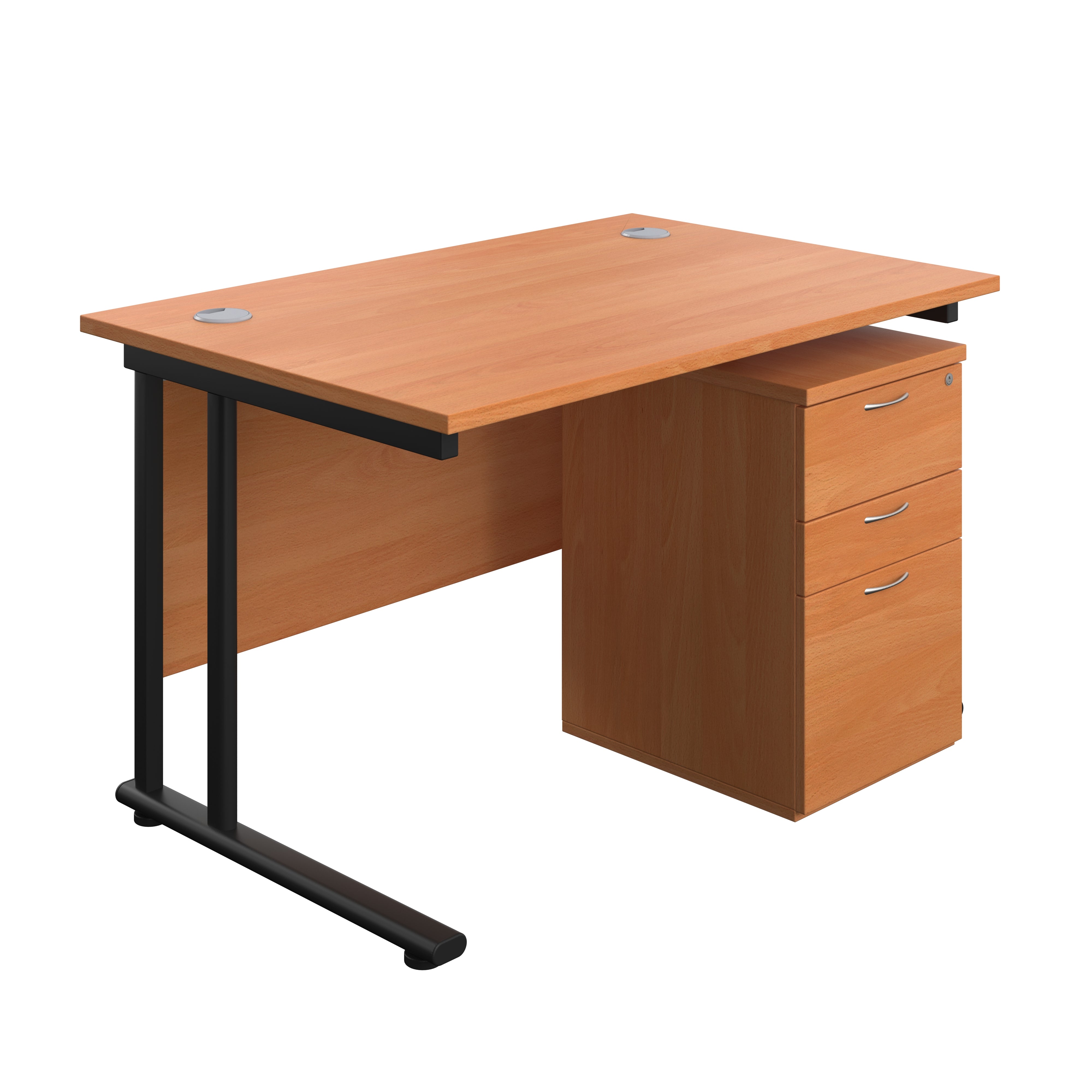 Twin Upright Rectangular Desk + High Mobile Pedestal 3 Drawer (FSC) 800