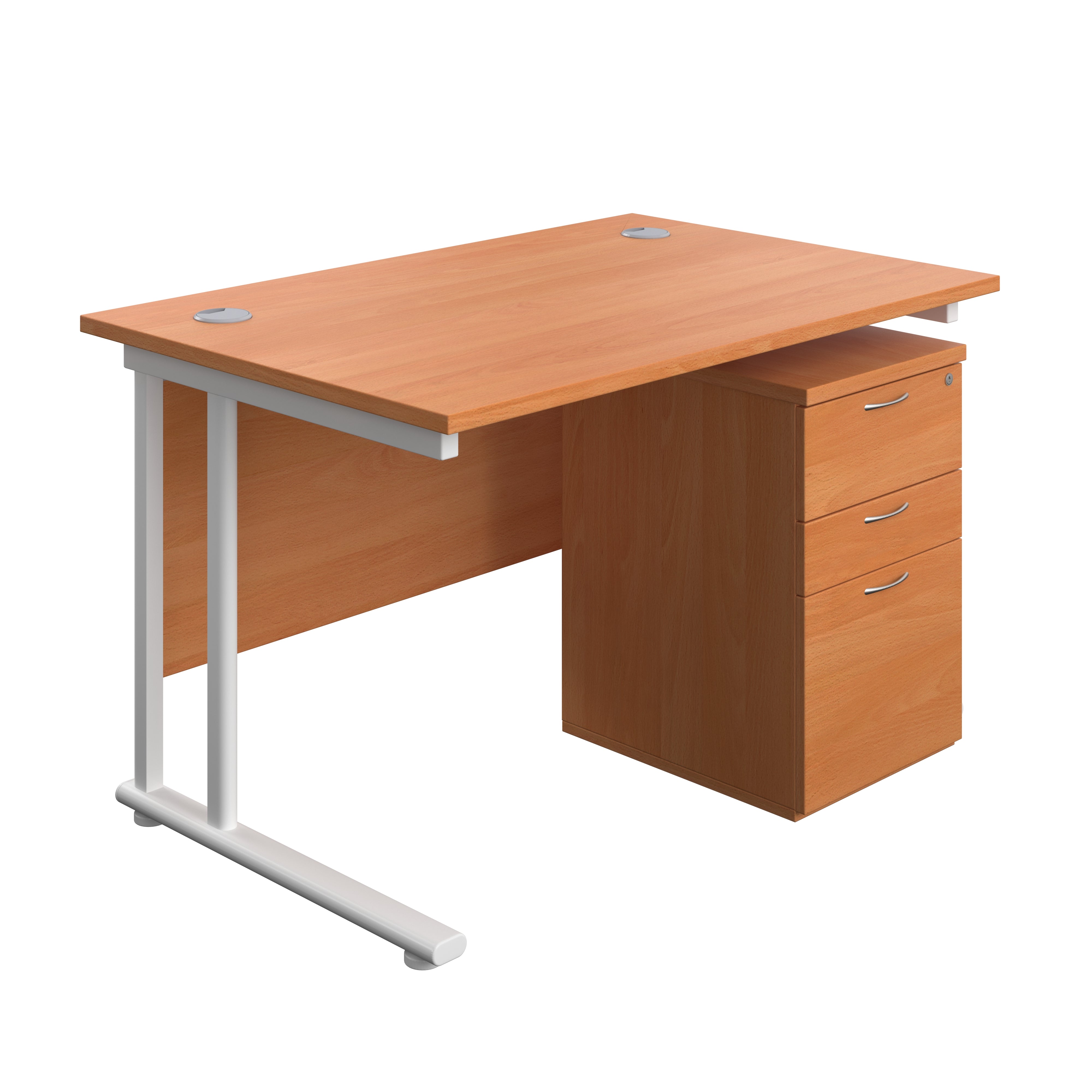 Twin Upright Rectangular Desk + High Mobile Pedestal 3 Drawer (FSC) 800