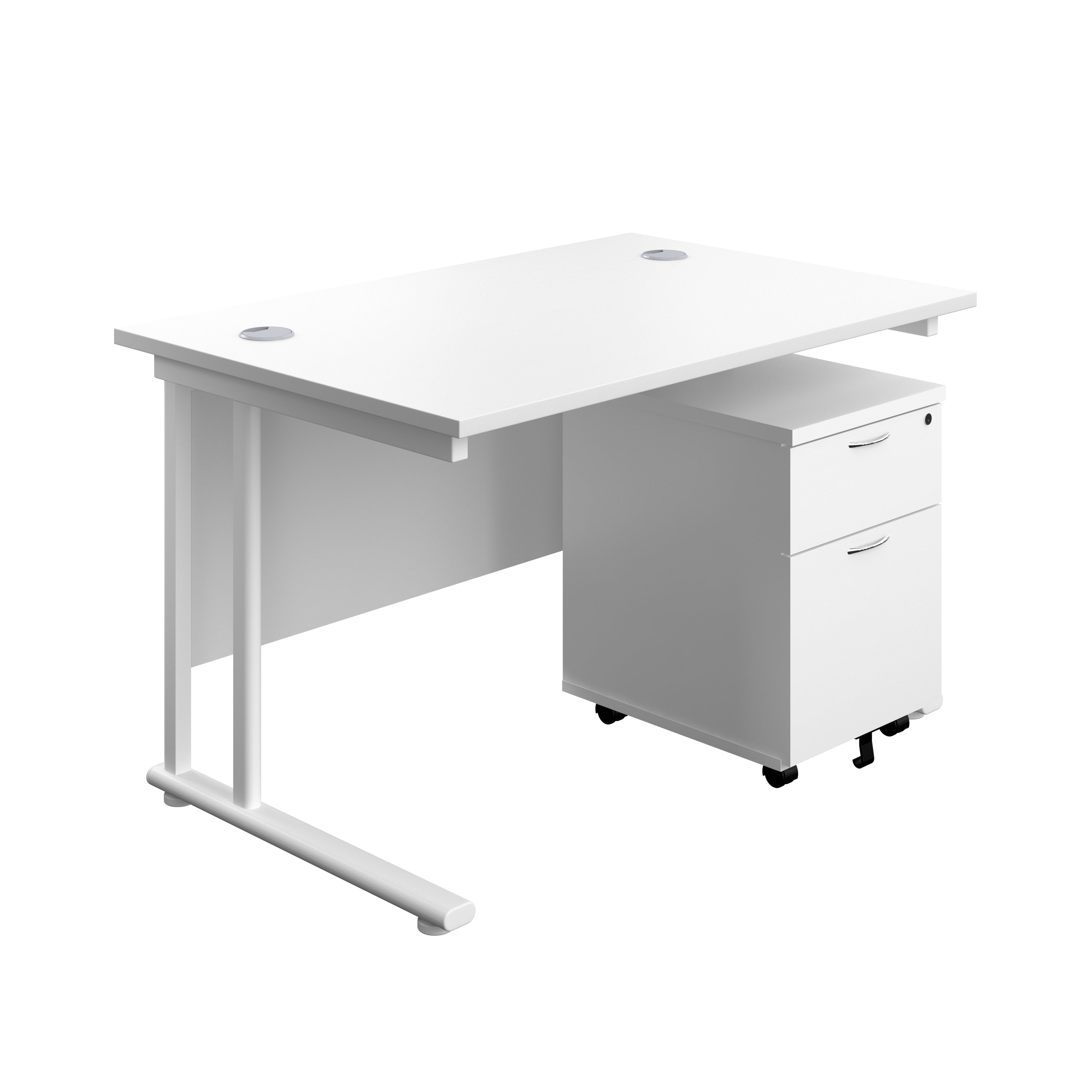 Twin Upright Rectangular Desk + Mobile 2 Drawer Pedestal (FSC) 800