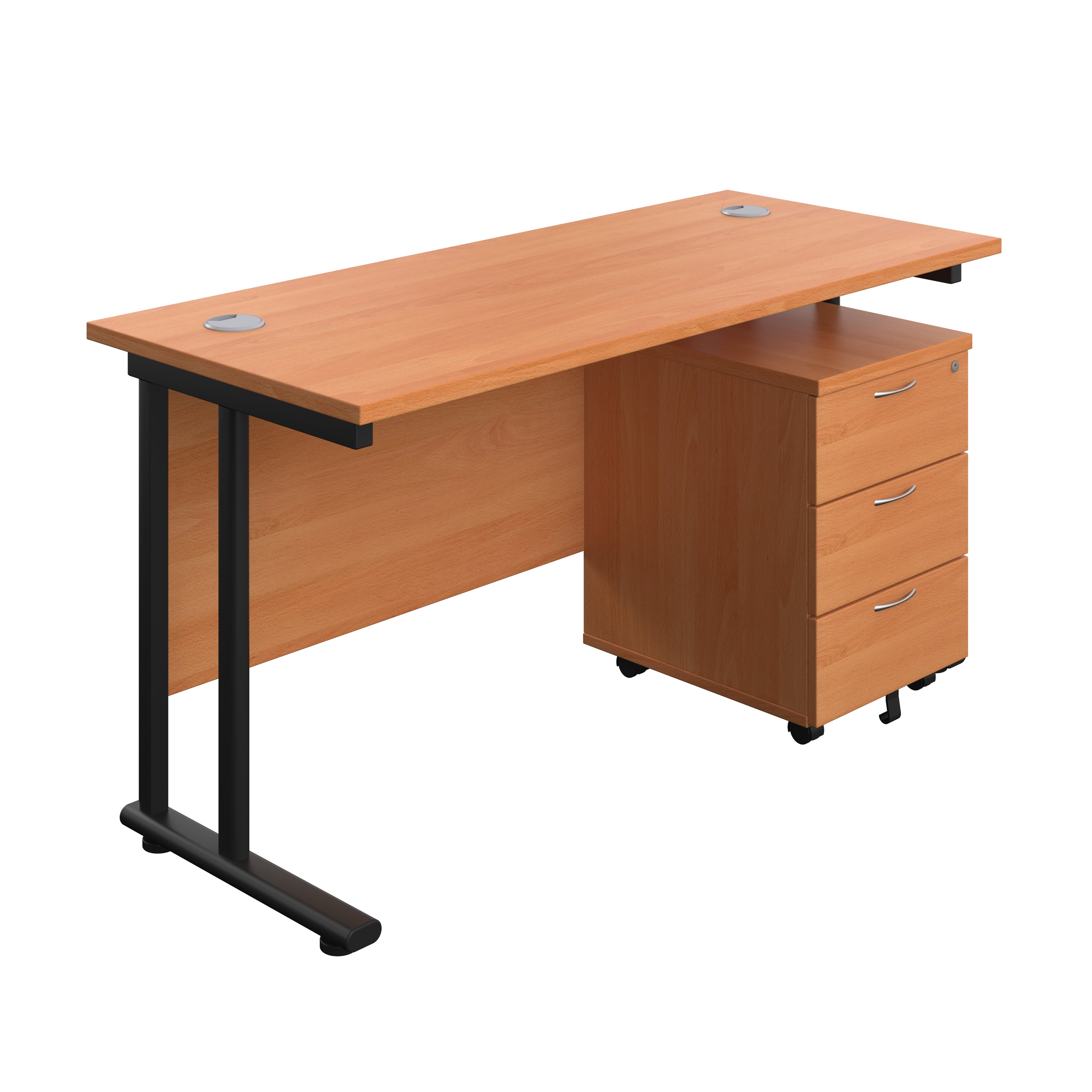 Twin Upright Rectangular Desk + Mobile 3 Drawer Pedestal (FSC) 600