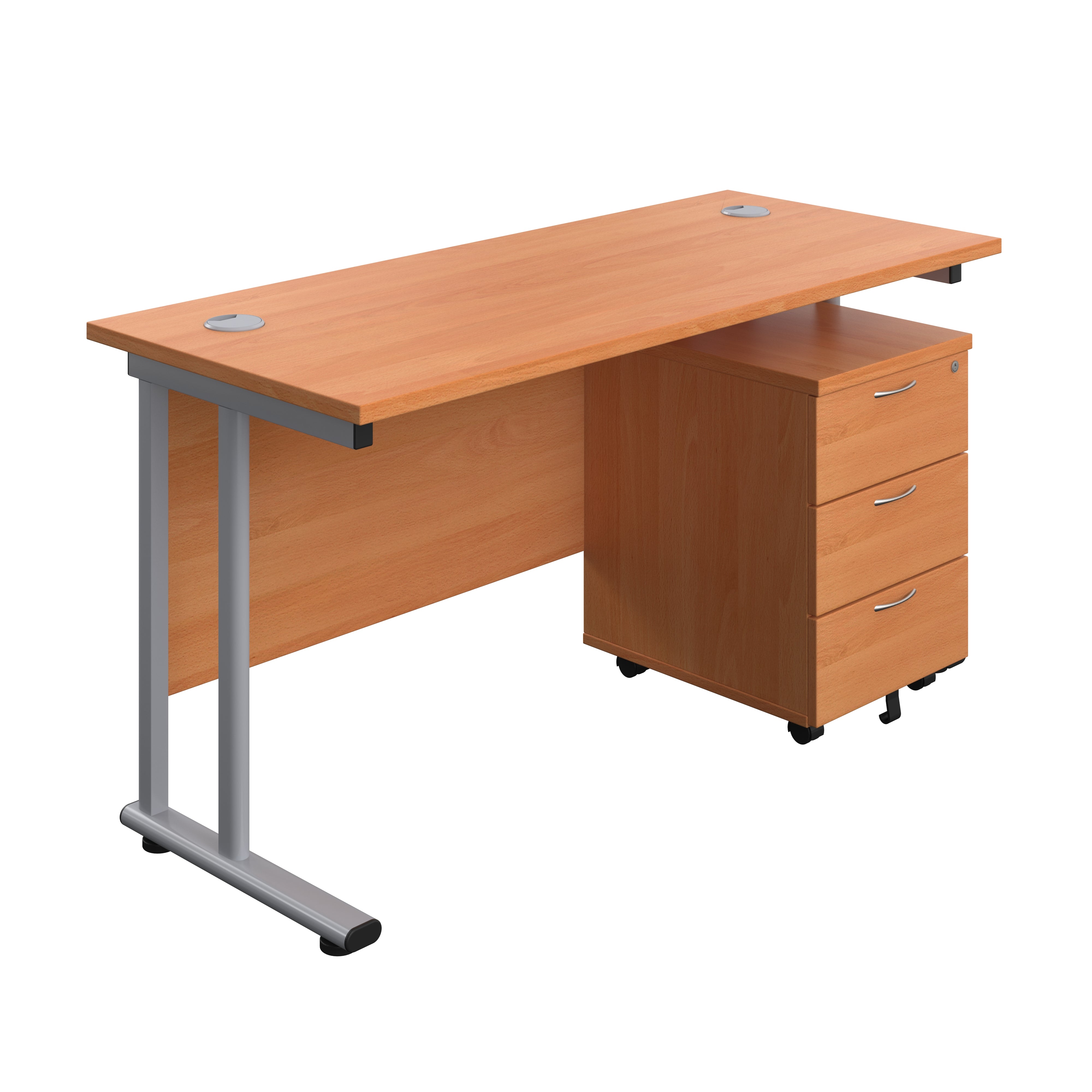 Twin Upright Rectangular Desk + Mobile 3 Drawer Pedestal (FSC) 600