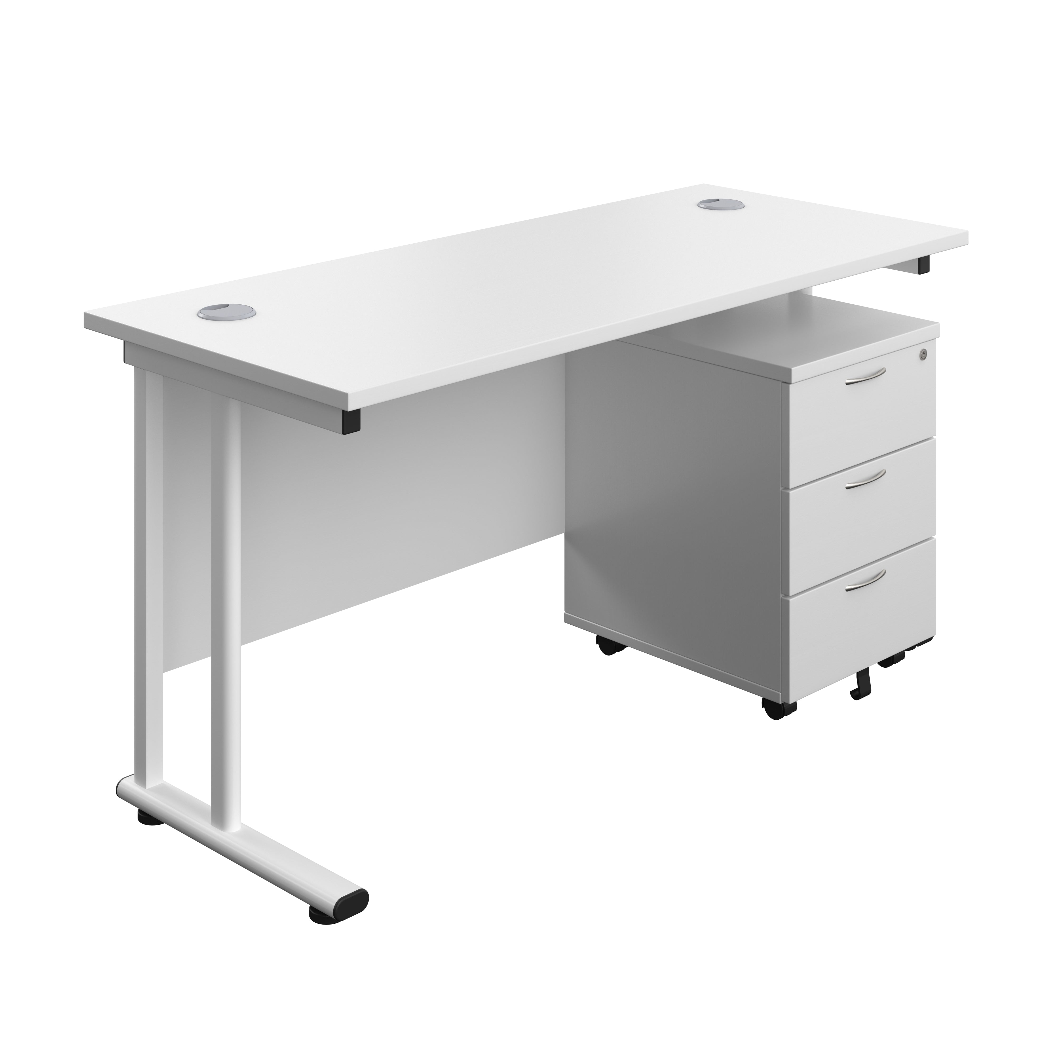 Twin Upright Rectangular Desk + Mobile 3 Drawer Pedestal (FSC) 600