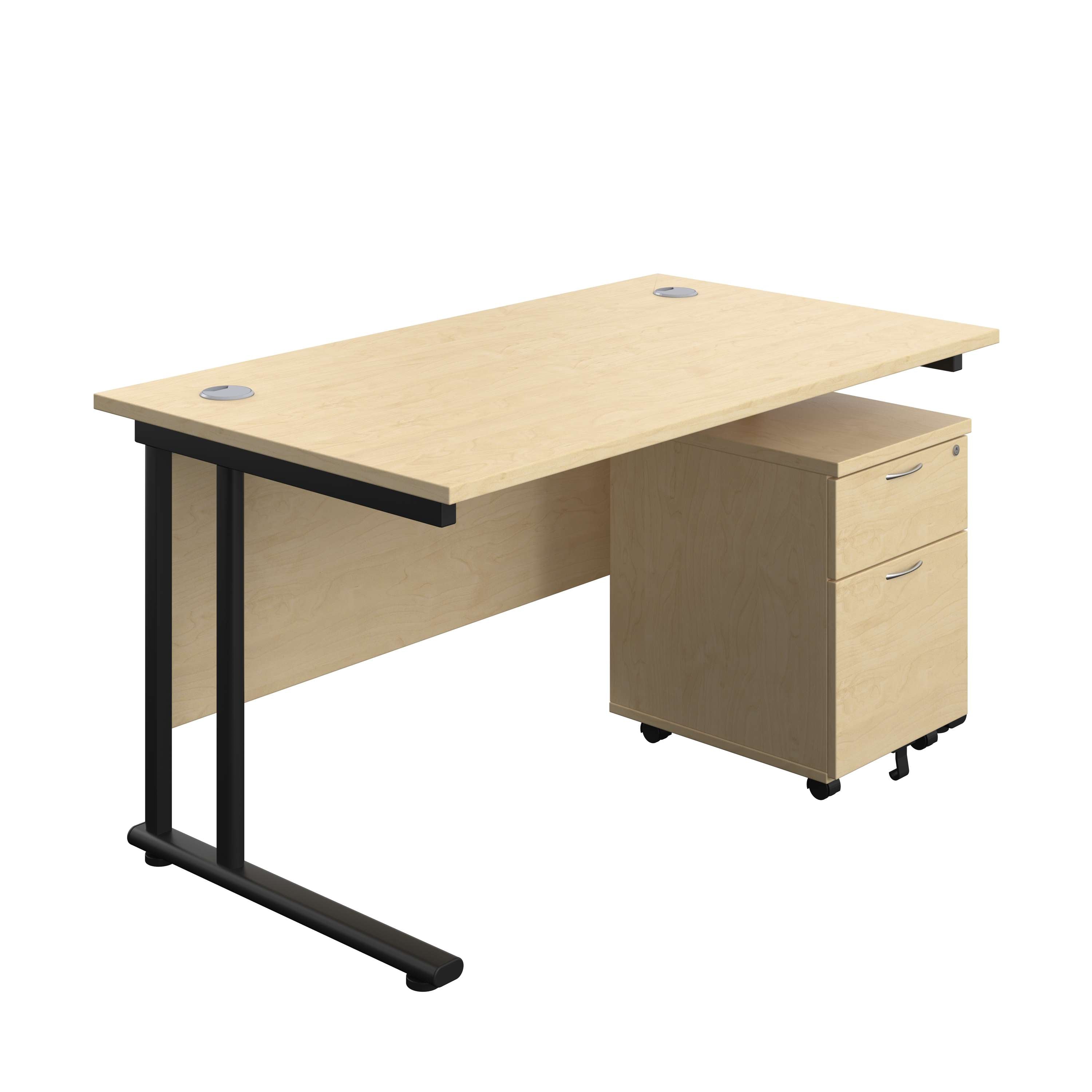 Twin Upright Rectangular Desk + Mobile 2 Drawer Pedestal (FSC) 800