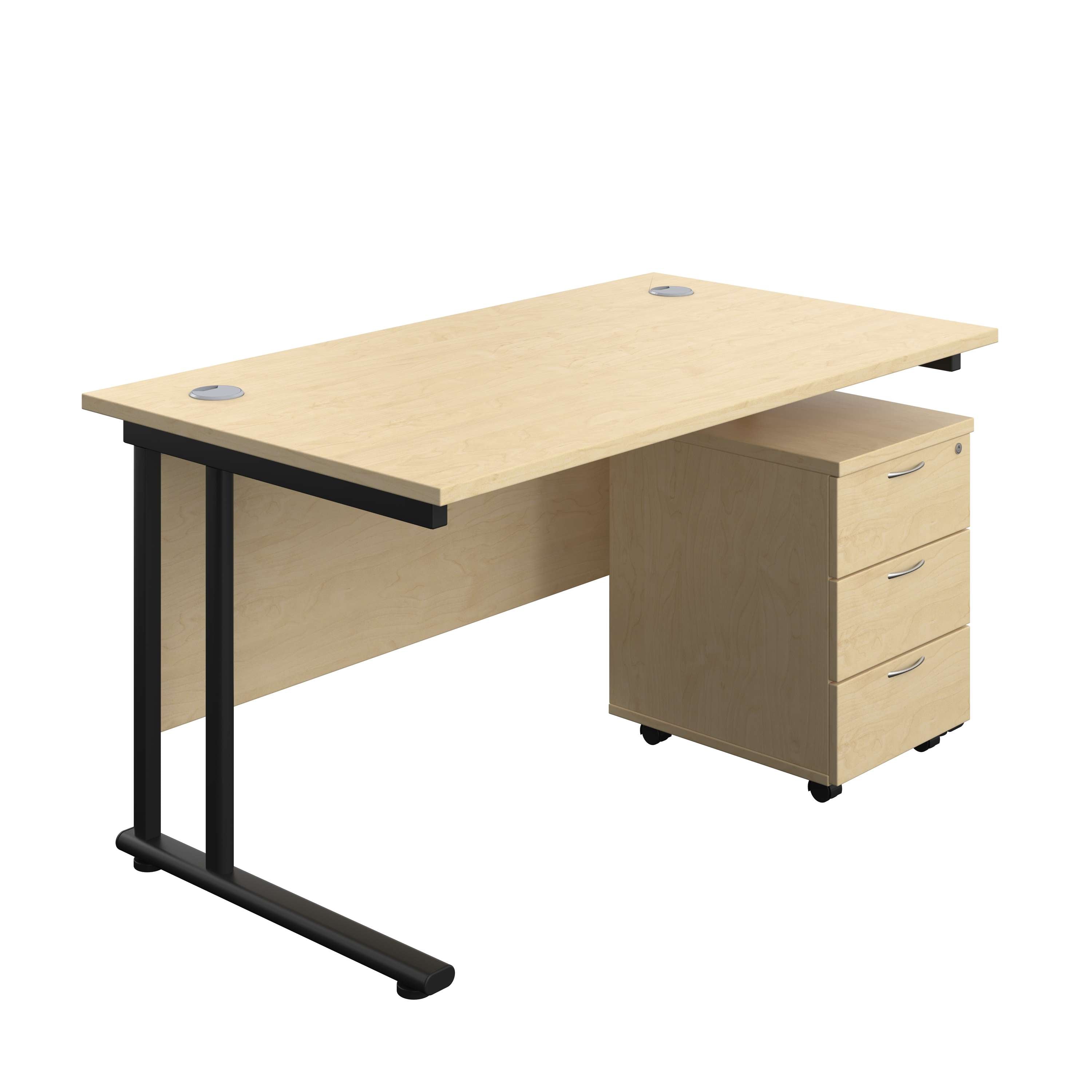 Twin Upright Rectangular Desk + Mobile 3 Drawer Pedestal (FSC) 800