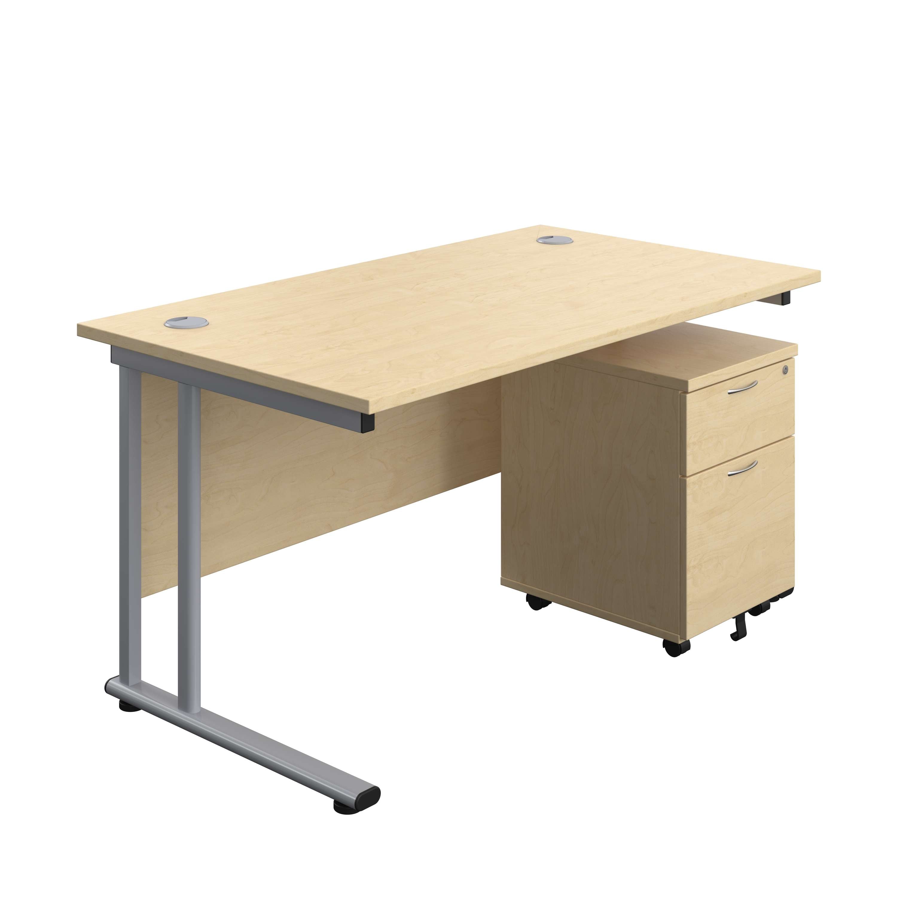 Twin Upright Rectangular Desk + Mobile 2 Drawer Pedestal (FSC) 800