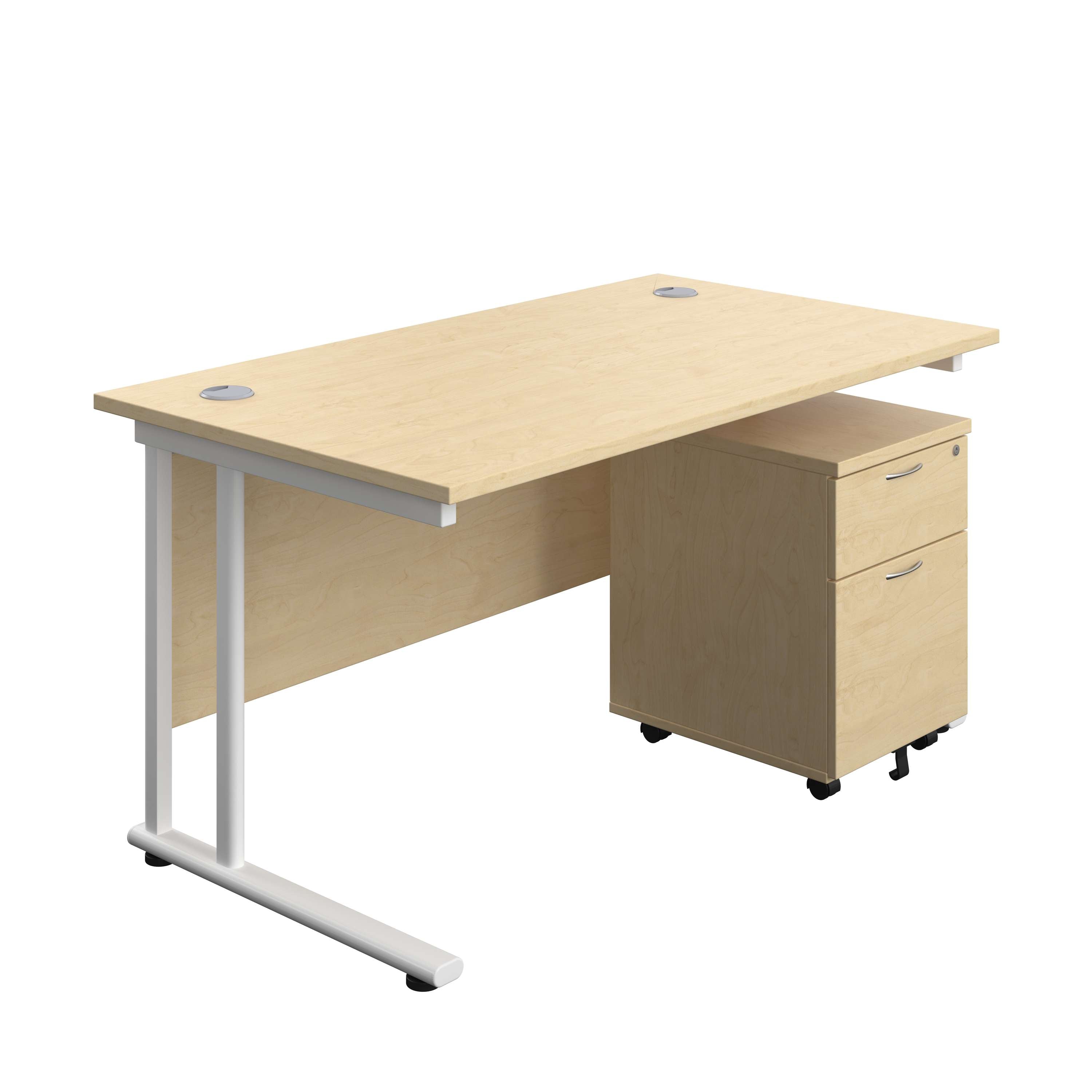 Twin Upright Rectangular Desk + Mobile 2 Drawer Pedestal (FSC) 800