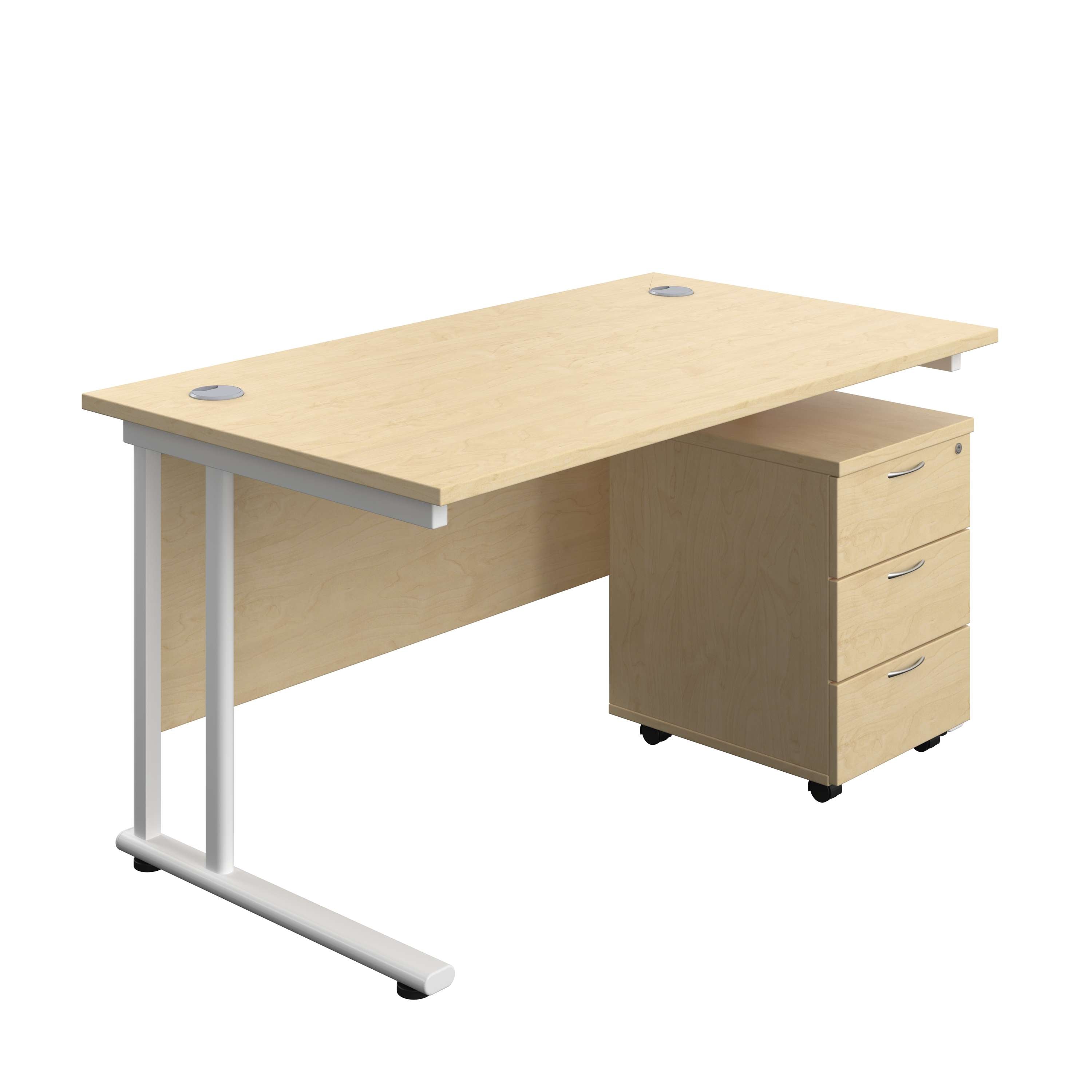 Twin Upright Rectangular Desk + Mobile 3 Drawer Pedestal (FSC) 800