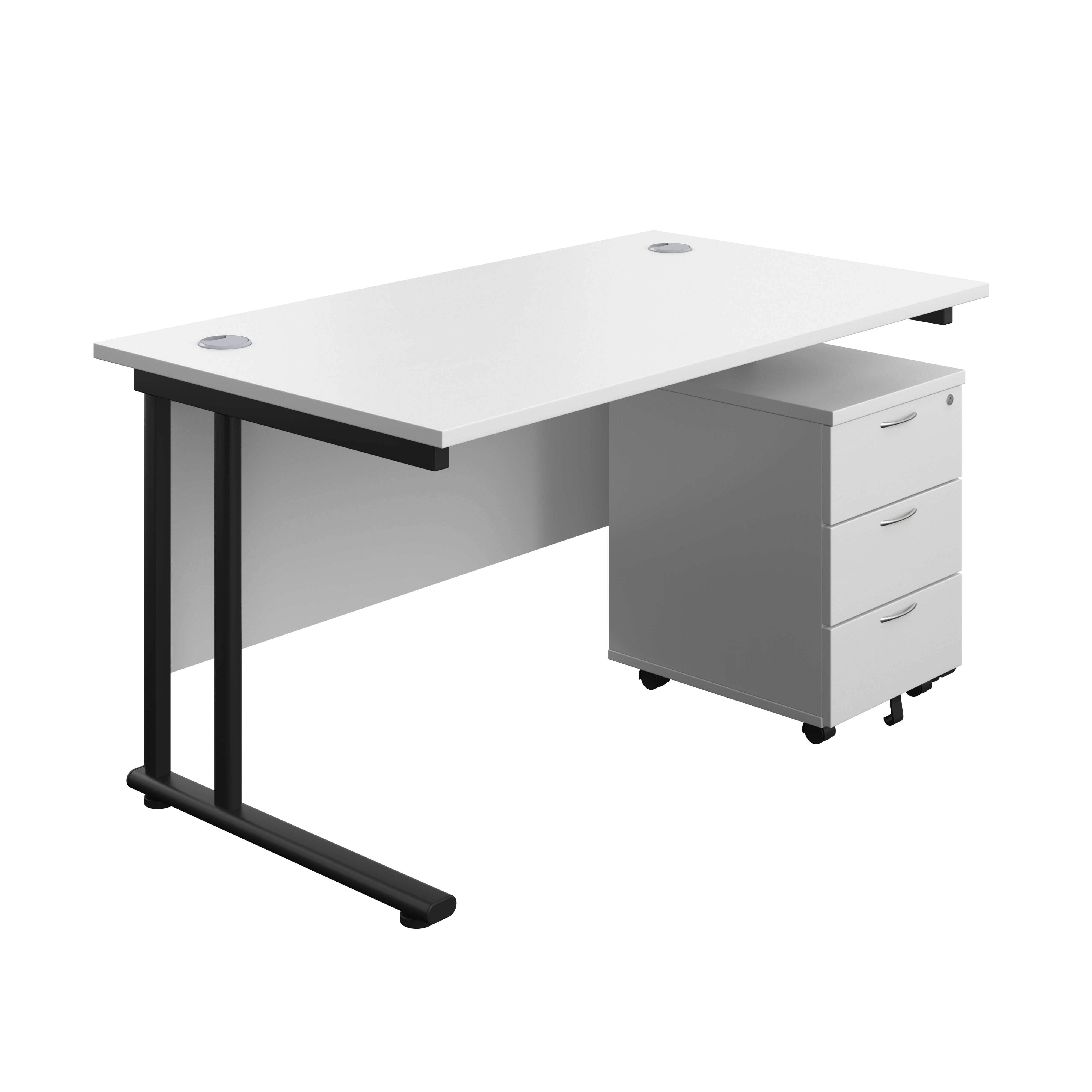 Twin Upright Rectangular Desk + Mobile 3 Drawer Pedestal (FSC) 800