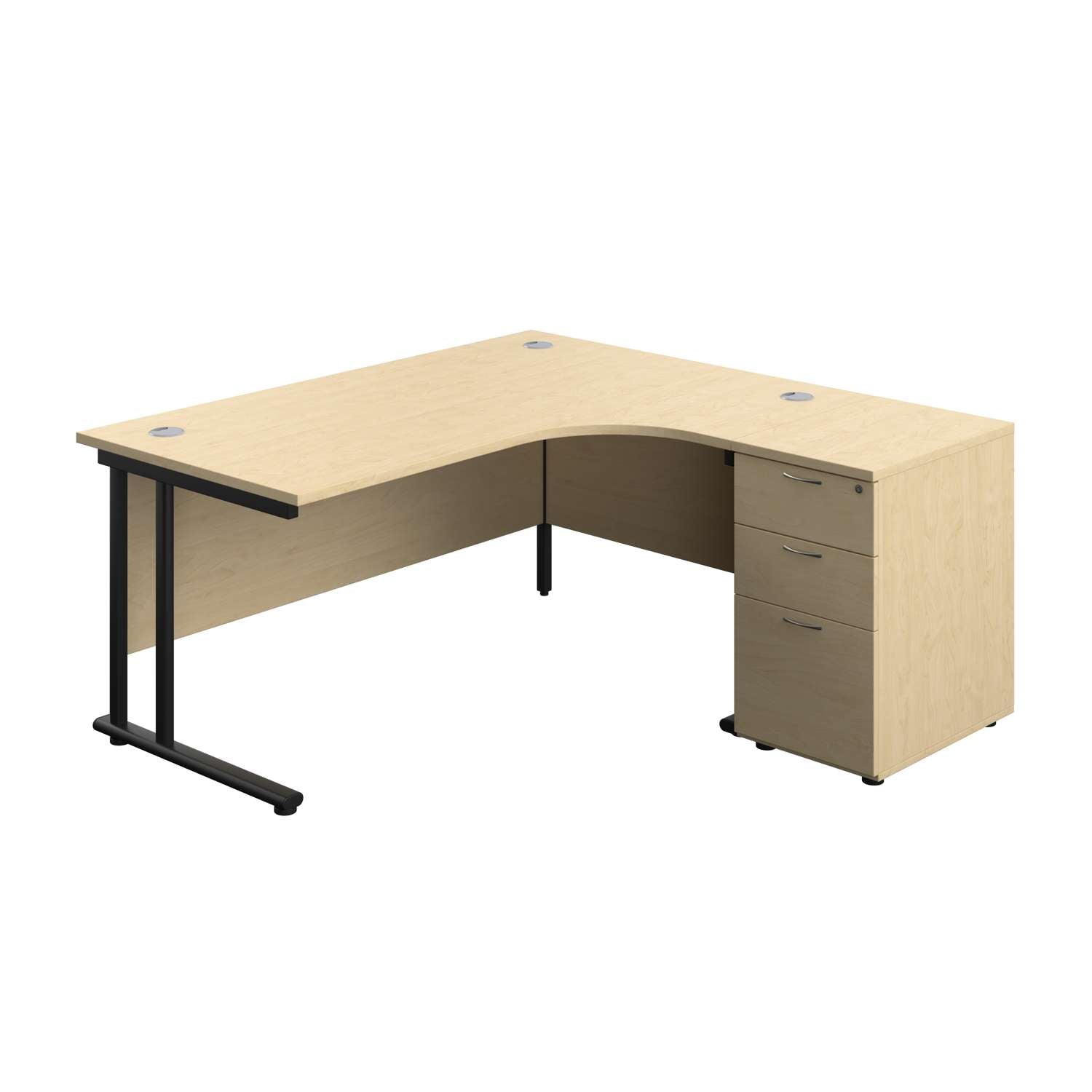 Twin Upright Right Hand Radial Desk + Desk High 3 Drawer Pedestal (FSC)