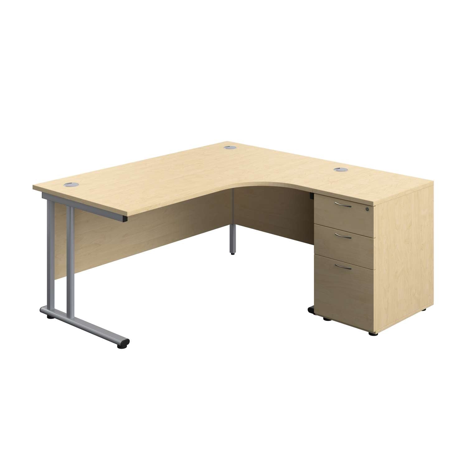 Twin Upright Right Hand Radial Desk + Desk High 3 Drawer Pedestal (FSC)