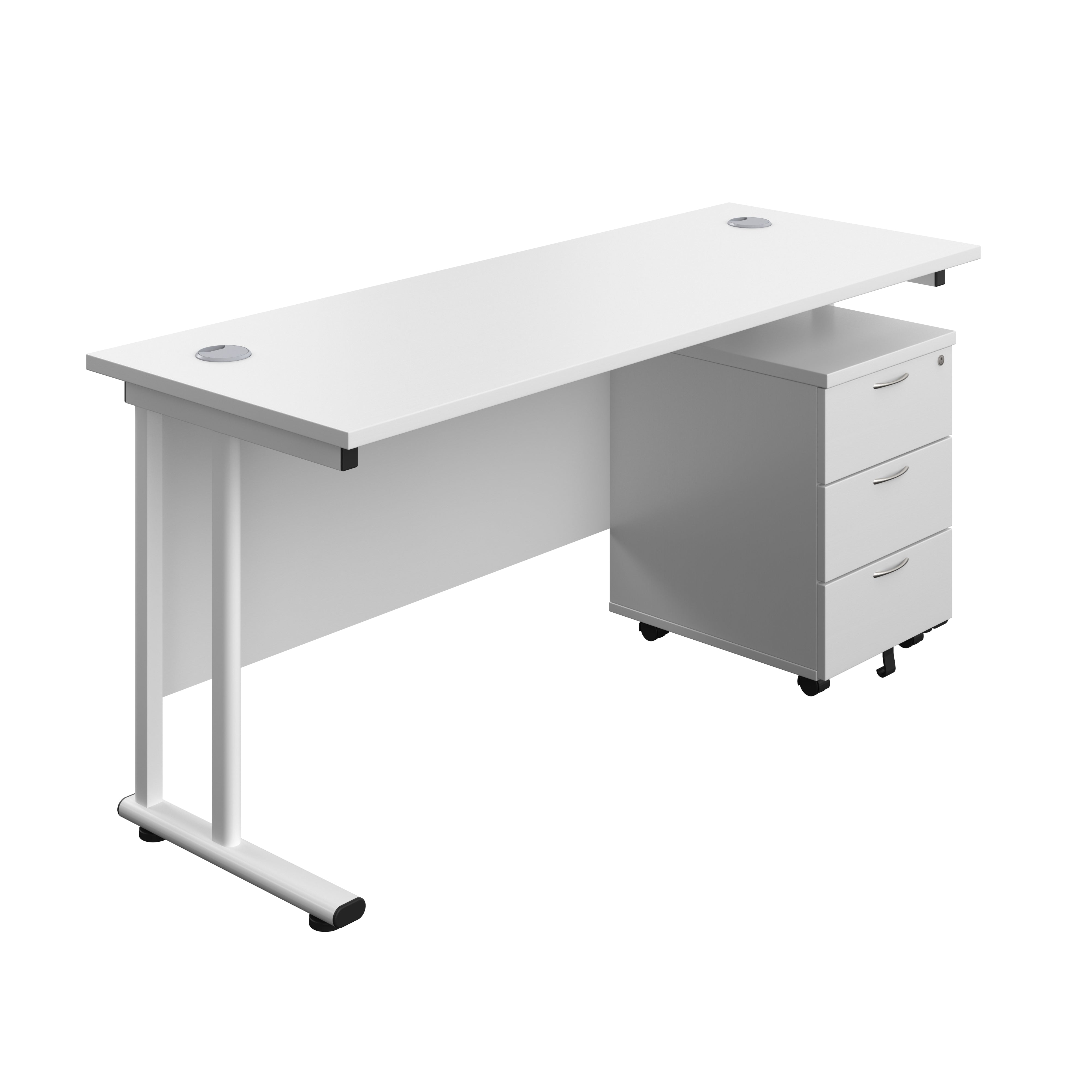 Twin Upright Rectangular Desk + Mobile 3 Drawer Pedestal (FSC) 600