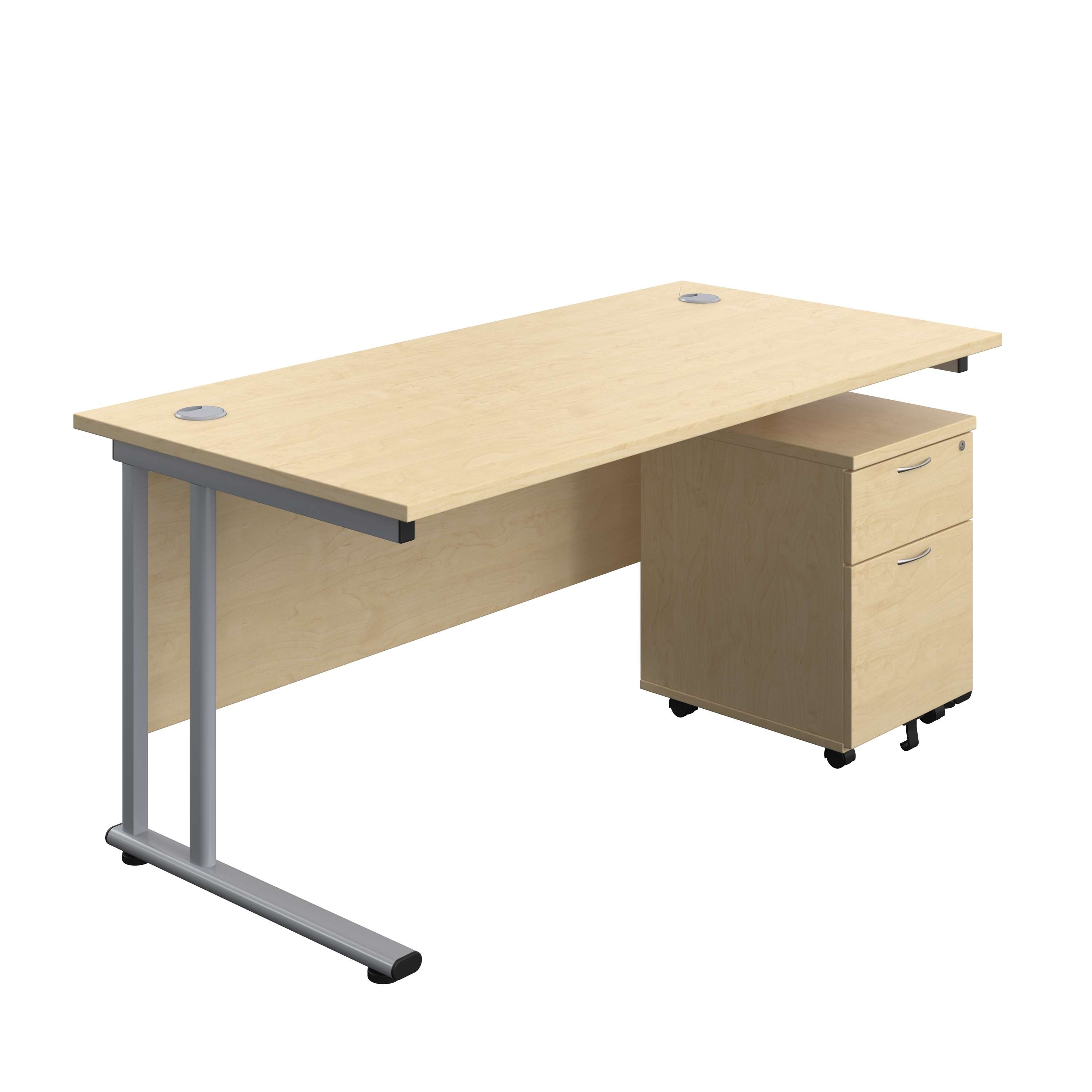 Twin Upright Rectangular Desk + Mobile 2 Drawer Pedestal (FSC) 800