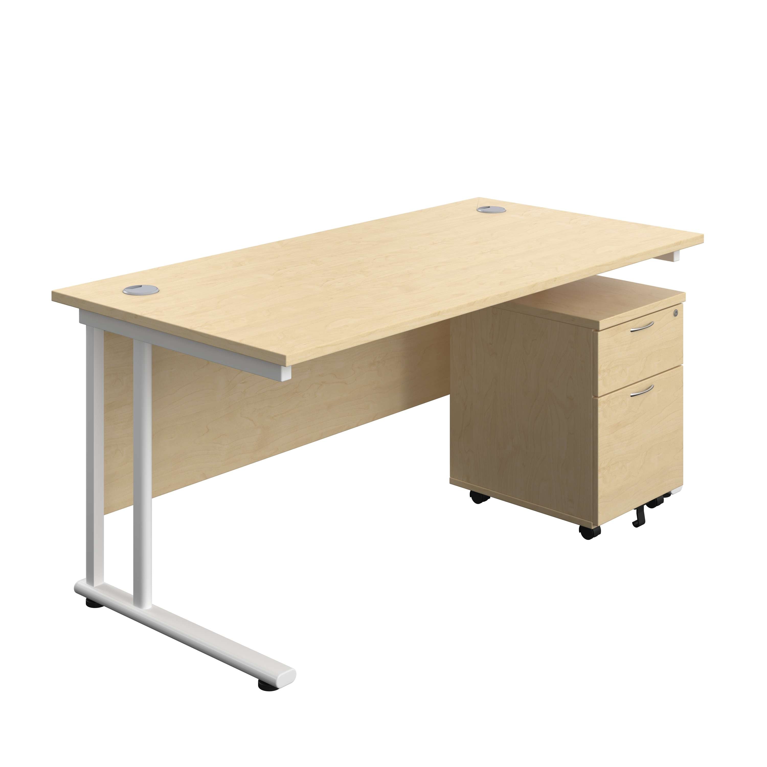 Twin Upright Rectangular Desk + Mobile 2 Drawer Pedestal (FSC) 800