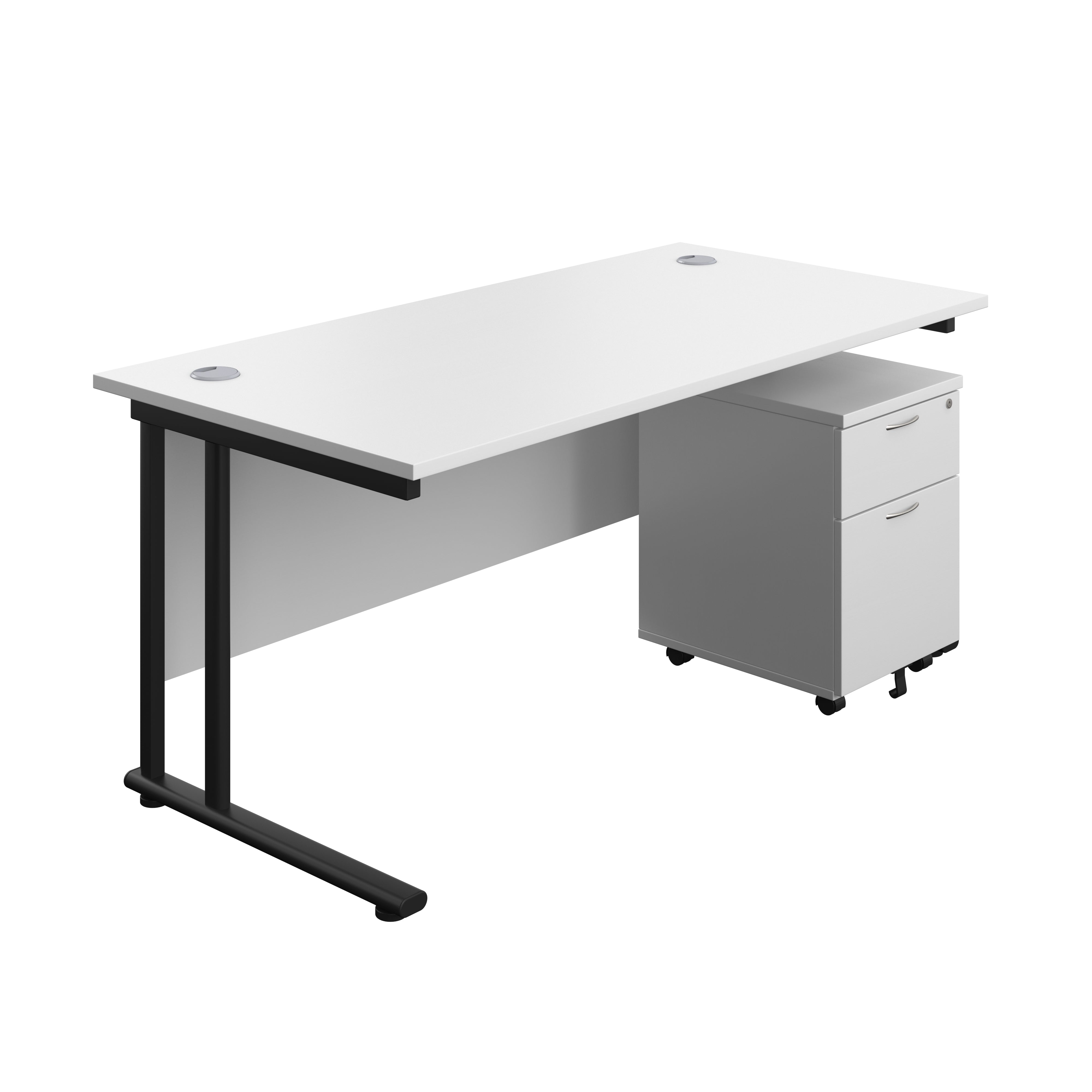 Twin Upright Rectangular Desk + Mobile 2 Drawer Pedestal (FSC) 800