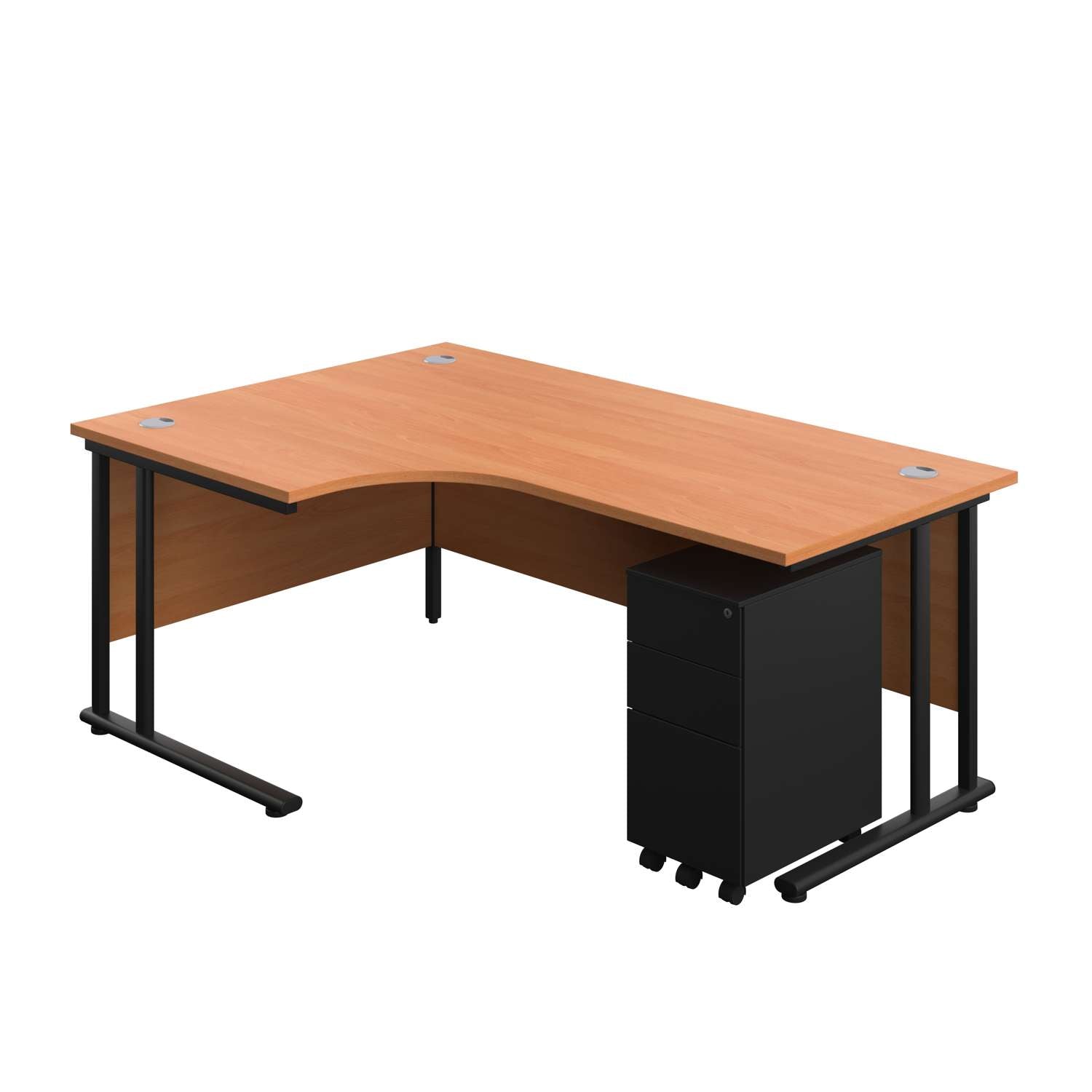 Twin Upright Left Hand Radial Desk + Slimline Steel Pedestal 3 Drawers (FSC)