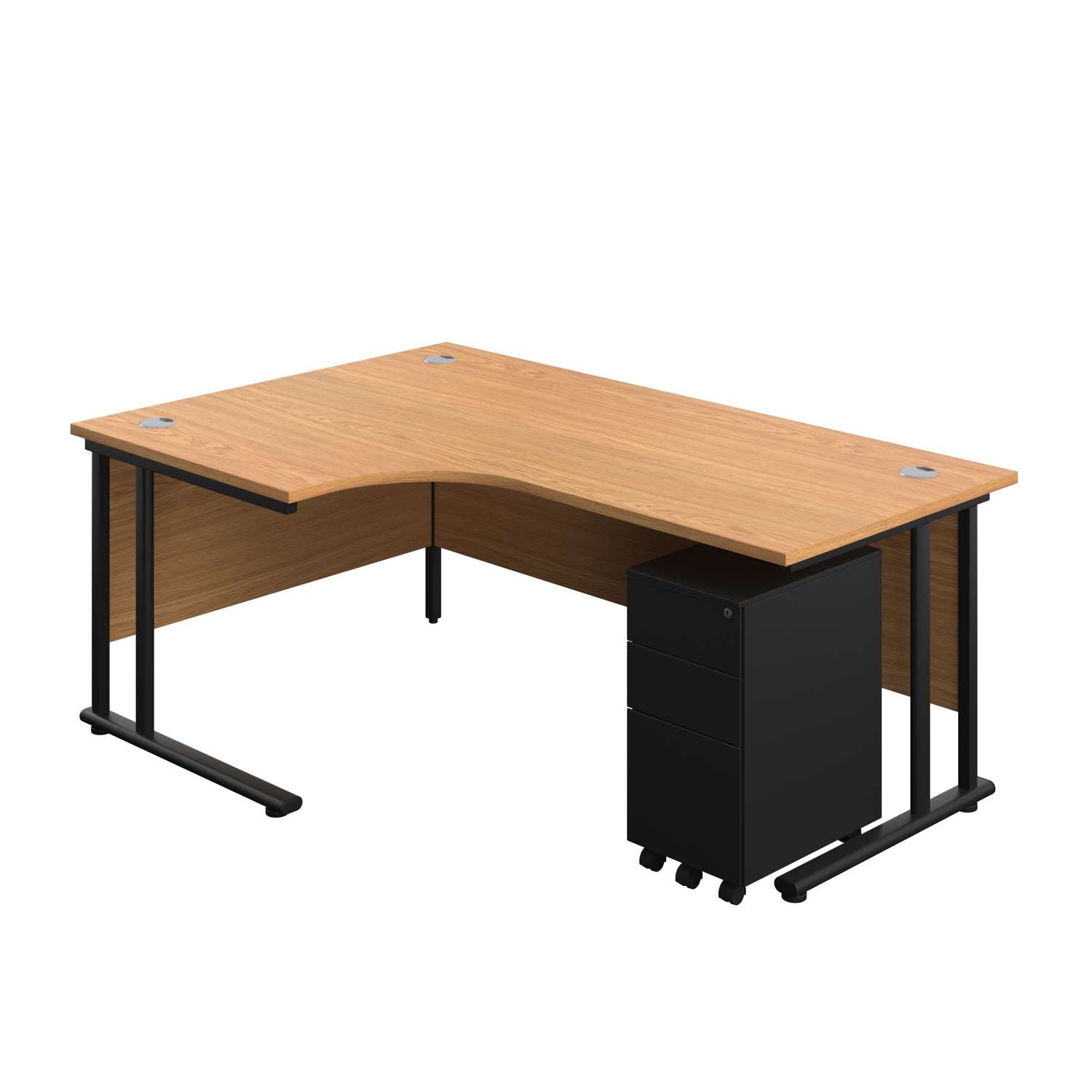 Twin Upright Left Hand Radial Desk + Slimline Steel Pedestal 3 Drawers (FSC)