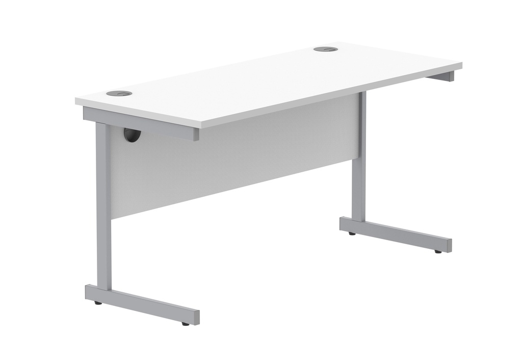 Office Rectangular Desk With Steel Single Upright Cantilever Frame (Fsc) | 1400X600 | Arctic White/Silver