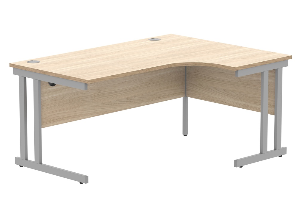 Office Right Hand Corner Desk With Steel Double Upright Cantilever Frame (Fsc) | 1600X1200 | Canadian Oak/Silver